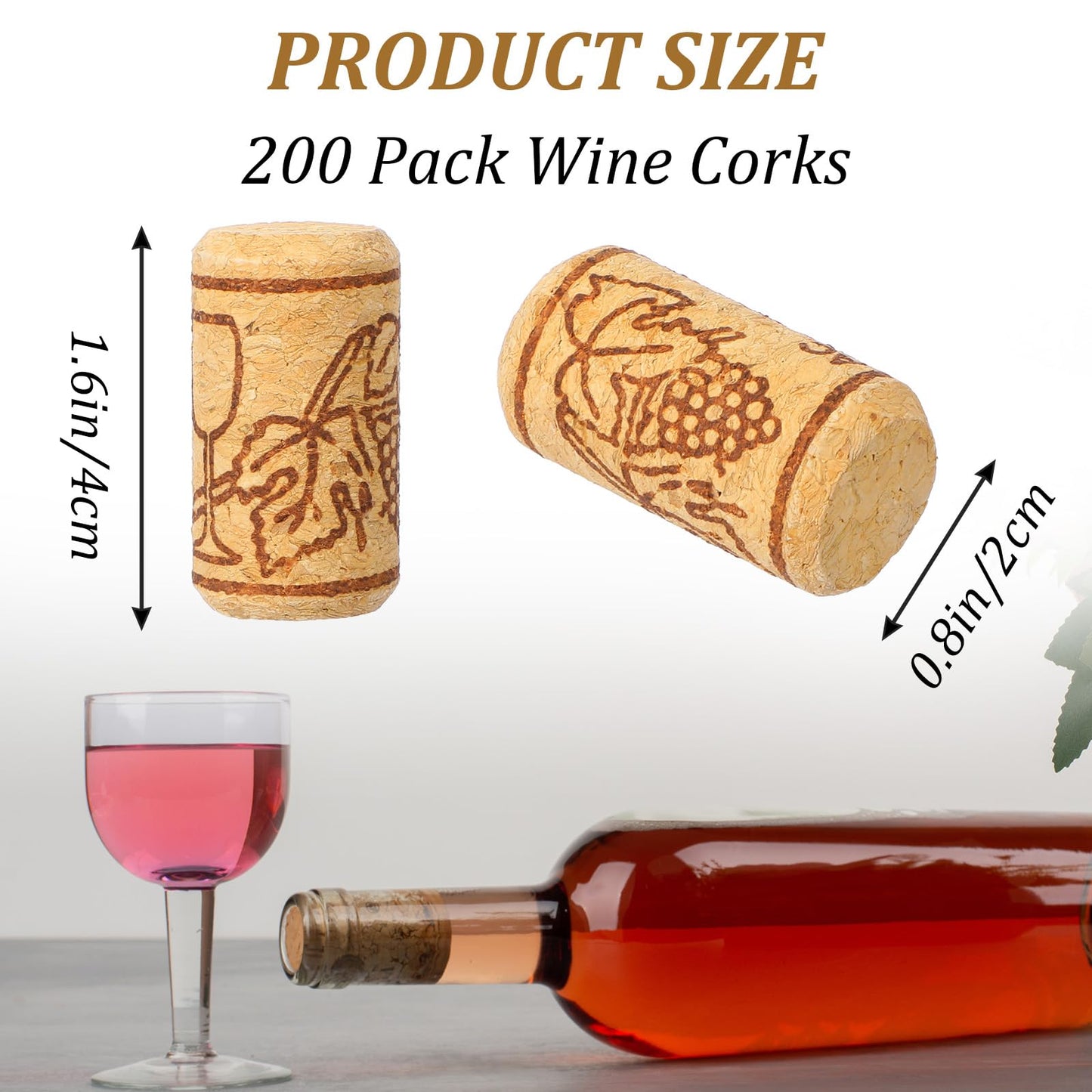 200 Pcs Straight Wine Corks, #8 Natural Corks For Crafts, 7/8" x 1 3/4" Soft Wood Cork Stoppers, Wine Bottle Stoppers Leakproof Bottle Cork For Making Art Projects