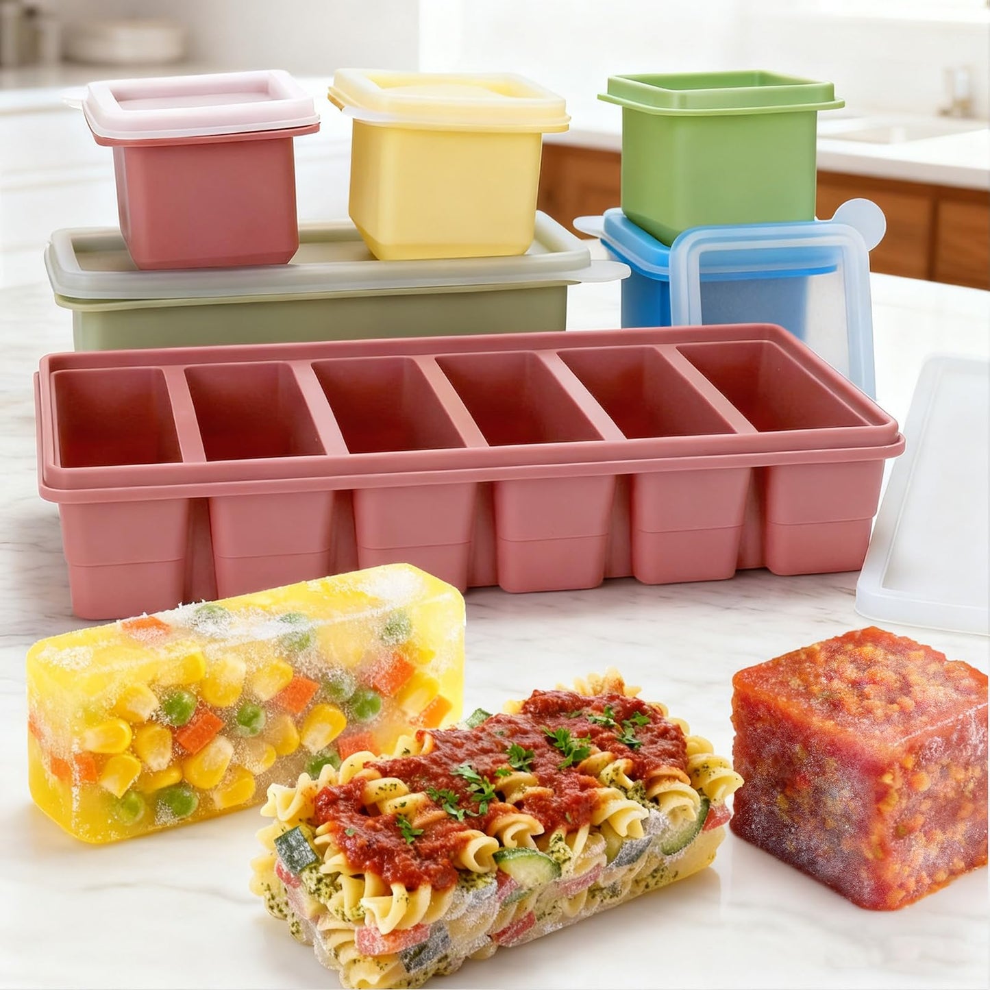 Mity rain Silicone Freezer Trays Set for Soup Cubes, 6 Pack BPA Free 1/2 Cup Silicone Freezer Molds with Lids, Control Portion Soup Freezer Containers for Souper Food Cube Storage & Meal Prep