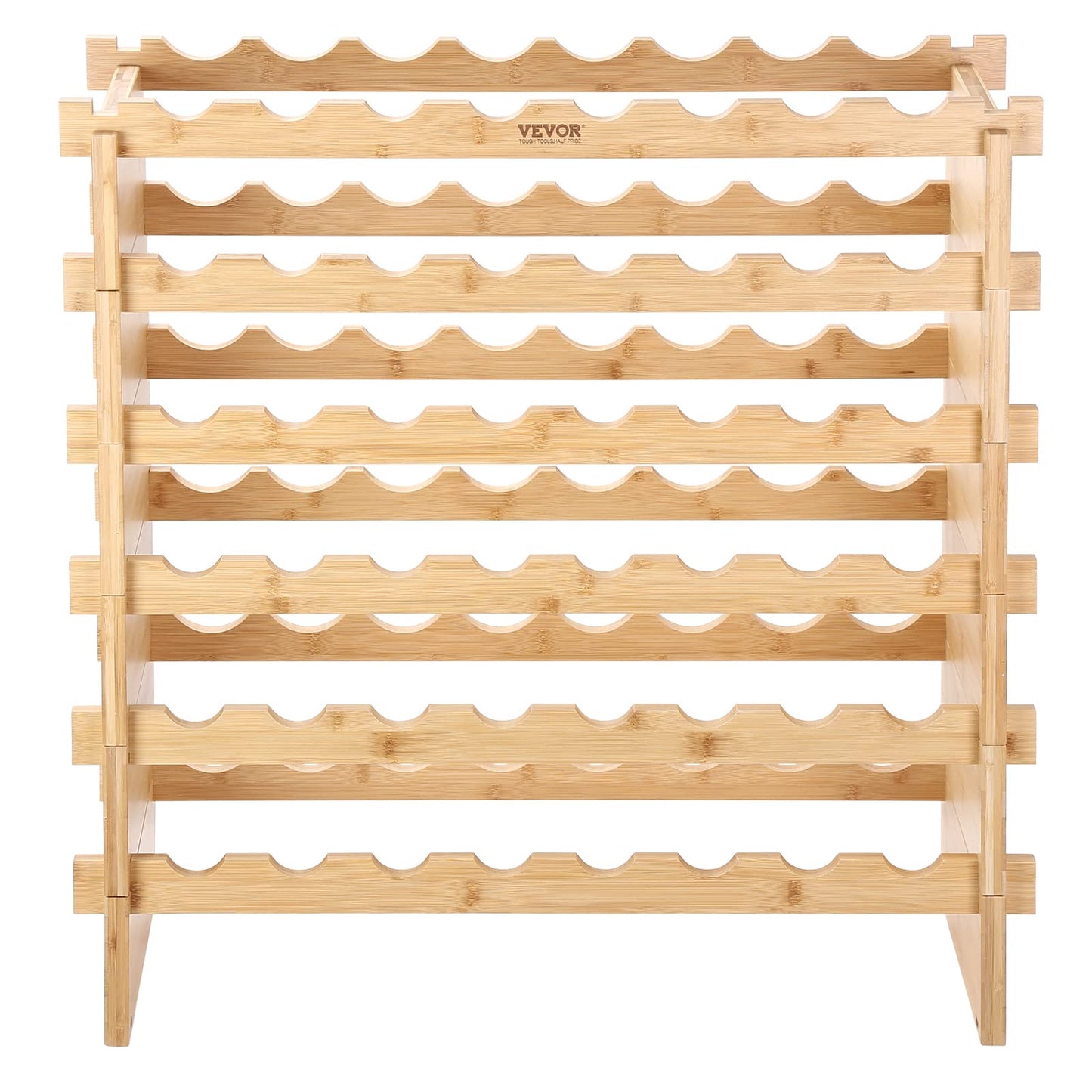 VEVOR 6-Tier 48 Bottles Stackable Modular Wine Rack, Freestanding Wines Holder Display Shelf, Solid Bamboo Wood Storage Racks, Wobble-Free Shelves for Kitchens, Dining Rooms, Cellars, Natural Color