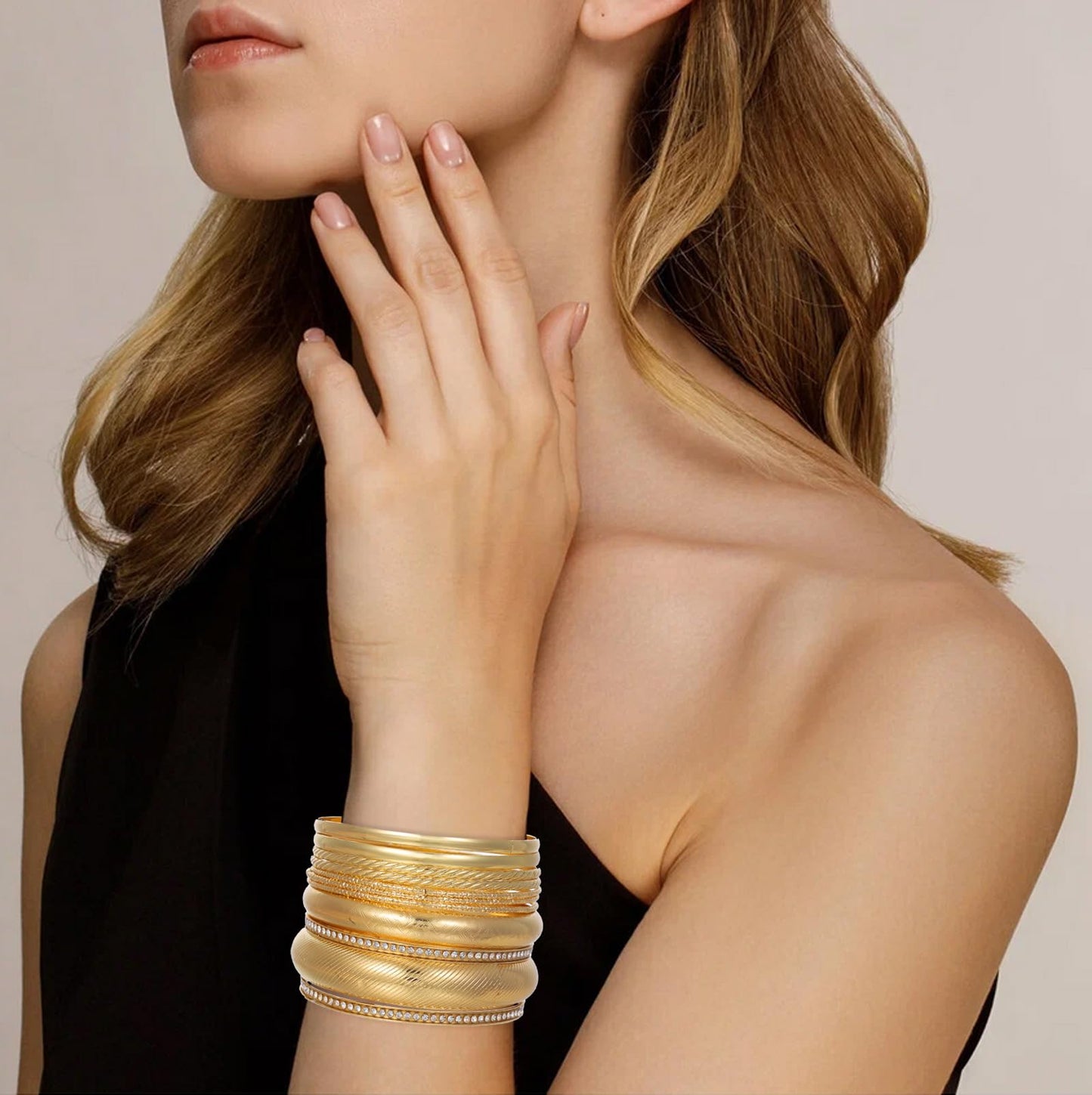 FUNOJOY Bangle Bracelets for Women,14K Gold Plated Boho Indian Multi Stackable Bangles For Women Jewelry Gifts