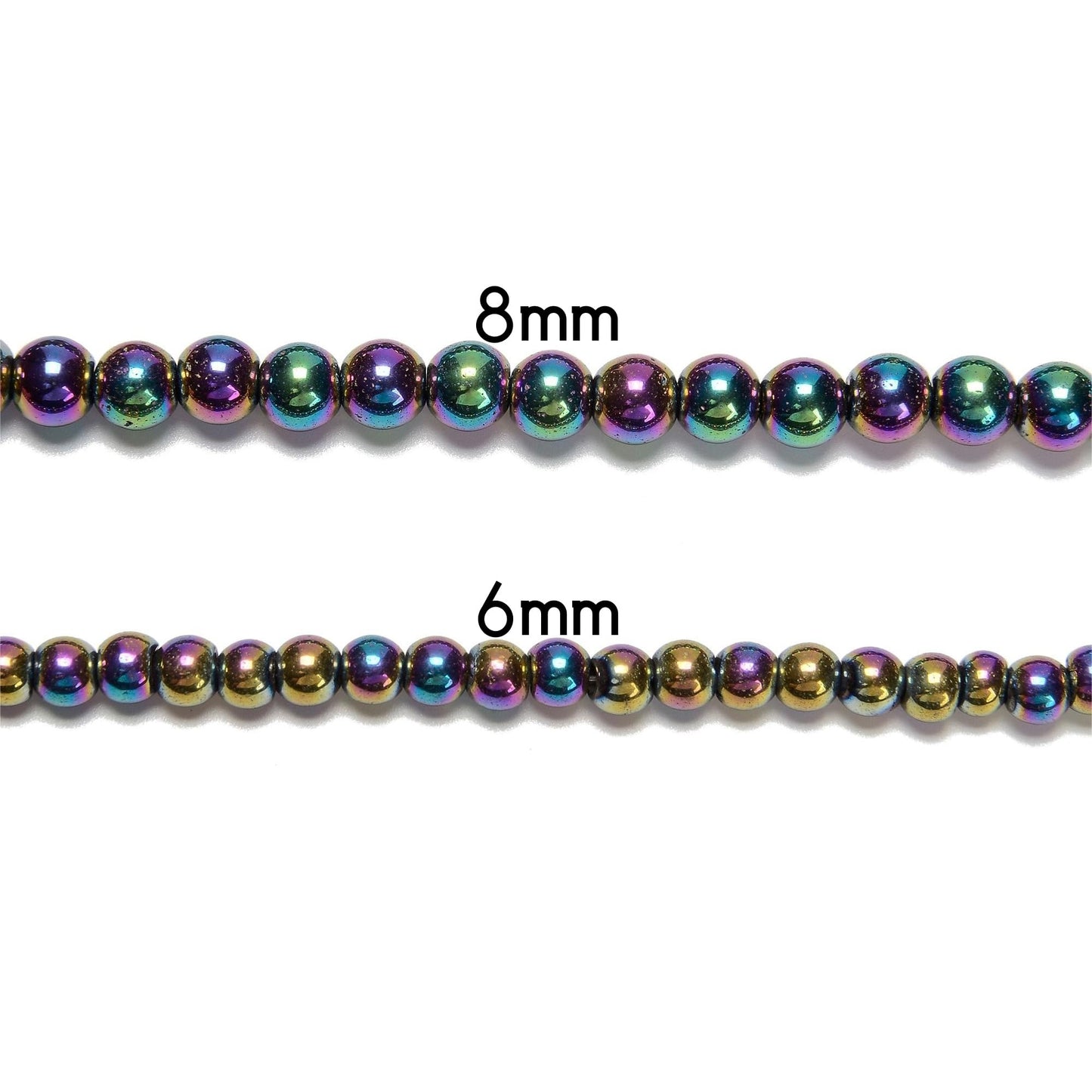 96Pcs 8mm Rainbow Hematite Beads - Smooth Round Healing Gemstone Beads for Jewelry Making, DIY Crafts, Beading Bracelets