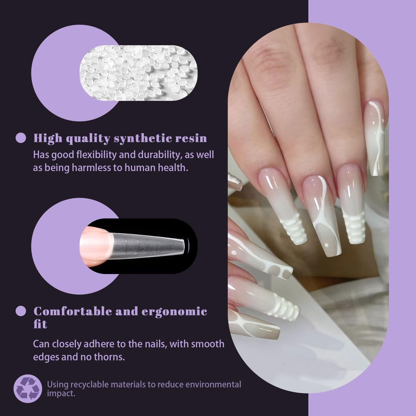 Realand 600 Pack Long Coffin Nail Tips with Guiding Line, 8 Shapes with 12 Sizes, Clear False Acrylic Nail Tips Ballerina Matte Extensions Full Cover with Case for Salon and DIY