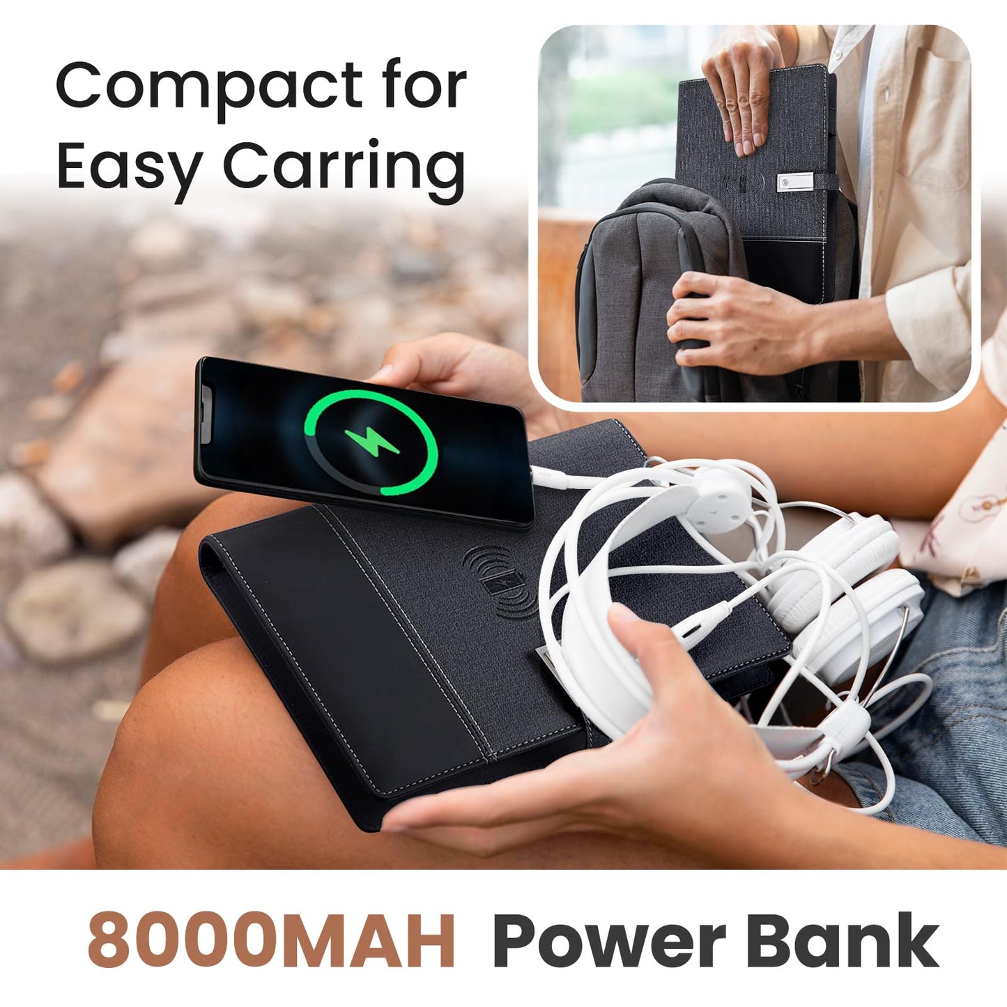 Electmagic 2026 Planner,Personalized Notebook with Power Bank &15W Wireless Charger,Travelers Notebook with Light, Refillable Notebook,Professional Notebook for School.