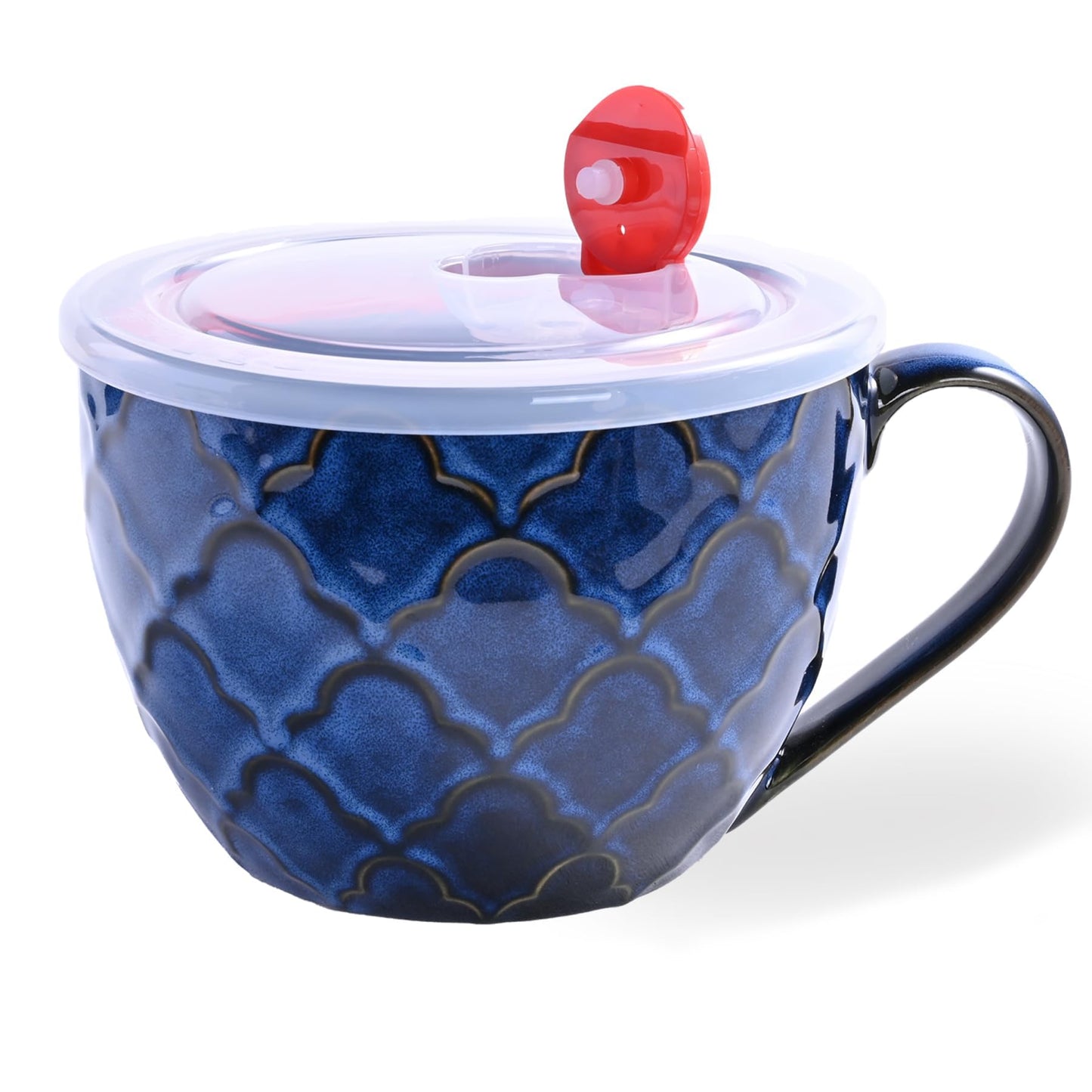 Ceramic Soup Mugs with Handles, 24 oz Microwave Safe Soup Mug/Cup with Lid, Large Soup Mug for Coffee, Cereal, Oatmeal, Salad, Ramen, Noodle, Soup, Housewarming Wedding Gift, Reactive Glaze Blue