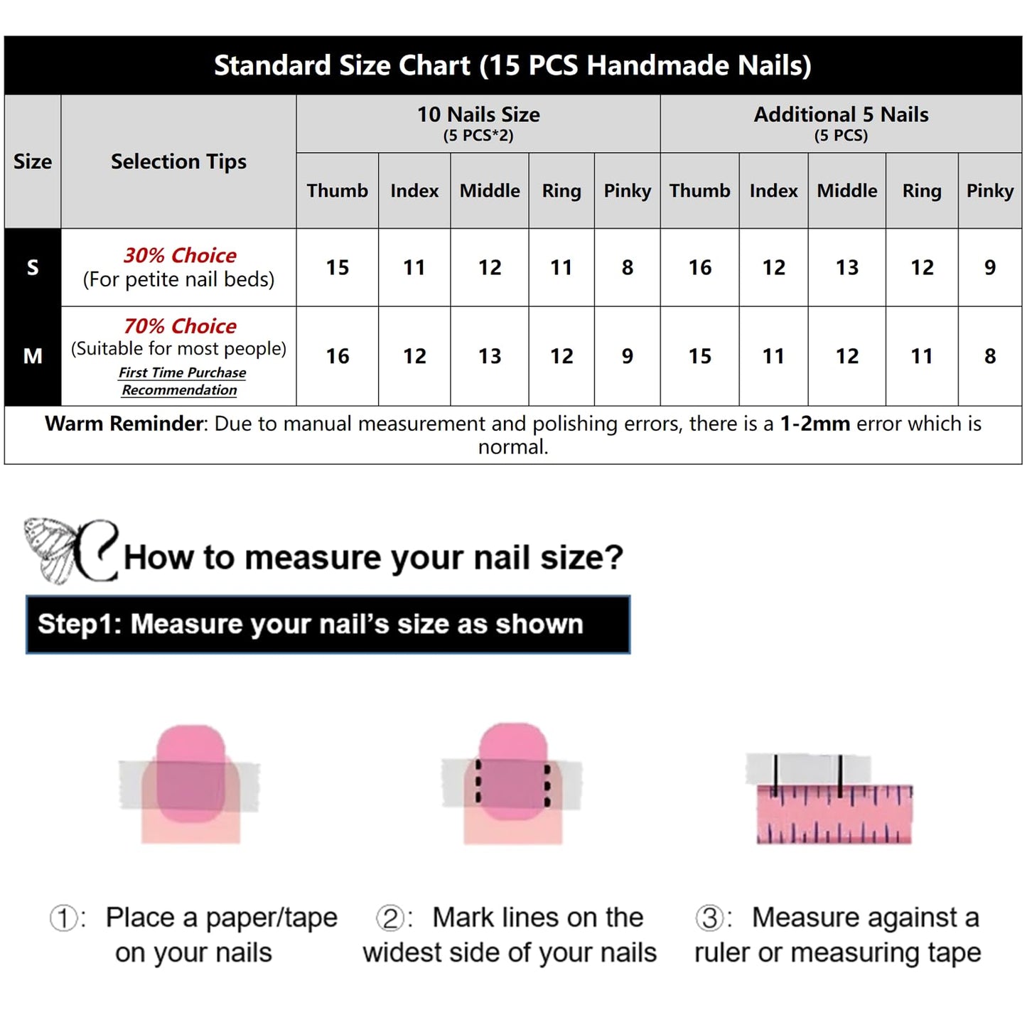 Handmade Press On Nails Short Almond Reusable Press On Nails Women Gifts French Rainbow Nails COOLYOUNG Handmade Nails, 15 PCS, Size M