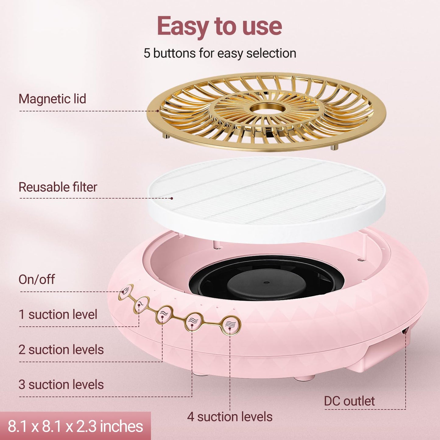 YLYYCC Nail Dust Collector Quiet, 5000RPM Vacuum Fan Extractor with Reusable Filter | Home/Salon Use, Pros Tech & Beginners
