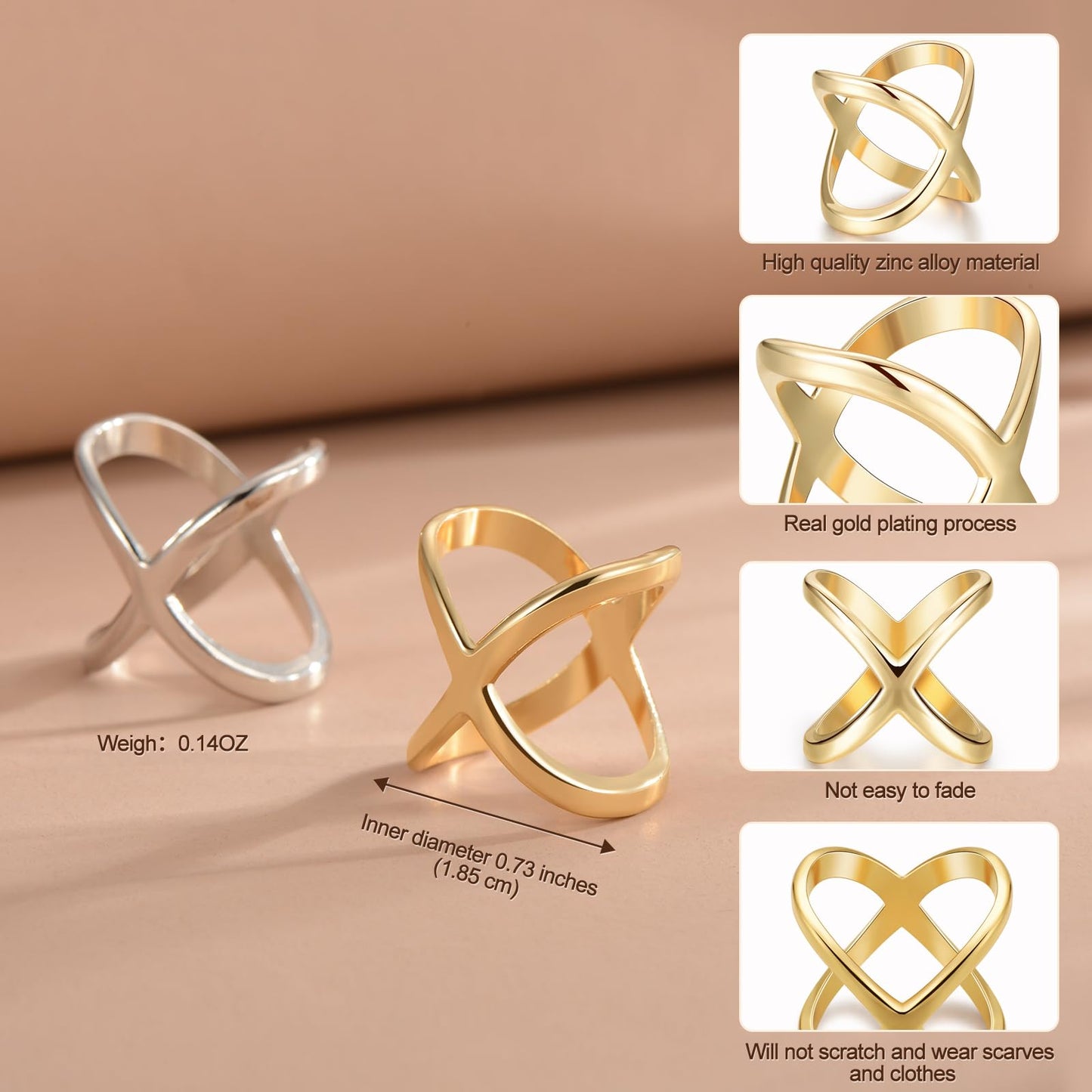 SYWDUDUCLT Scarf Ring，Scarf Clip for Women's Shawl, Silk Neckerchief, Tshirt, Small Size,Gold/Sivler, S/2Pcs
