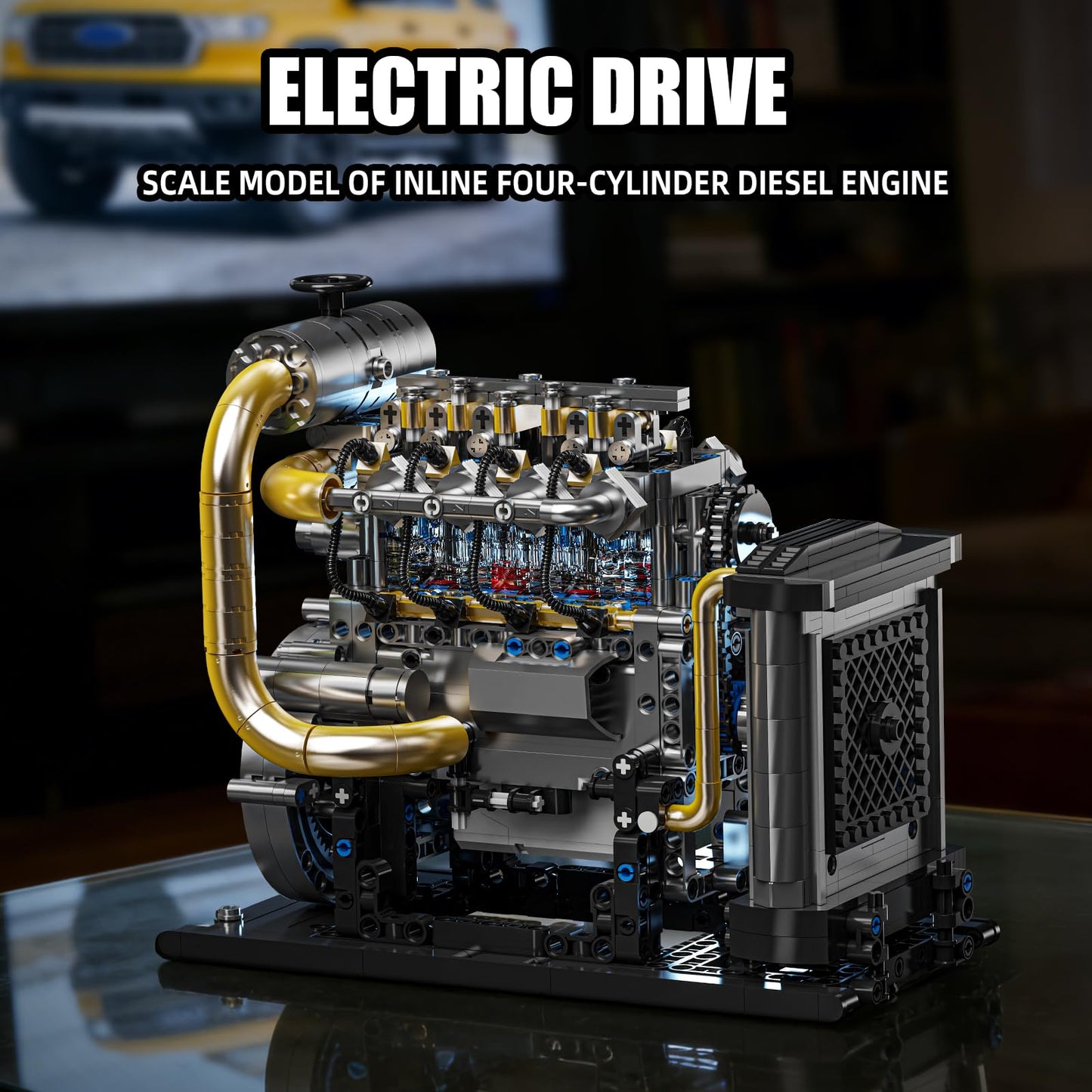 BseSparklion Diesel Engine Model Kit that Runs for Adults, MOC Mini Inline 4-Cylinder Diesel Engine Building Set with Motor, Compatible with Lego, Mechanical Engineering STEM Toy for Teens (1029 PCS)