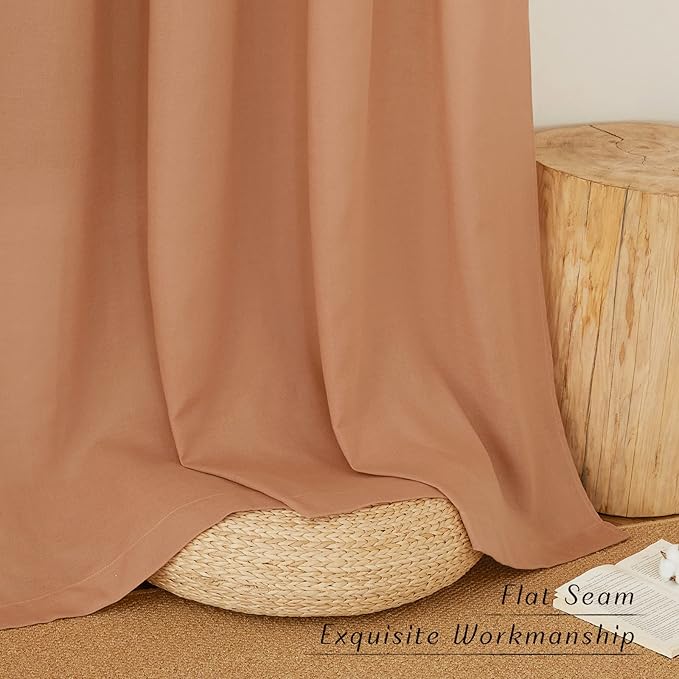 NICETOWN Linen Burnt Orange Window Curtains 84 inches Long, Grommet Thick Linen Blend Window Treatments Privacy Assured with Light Filtering for Bedroom/Living Room, W42 x L84