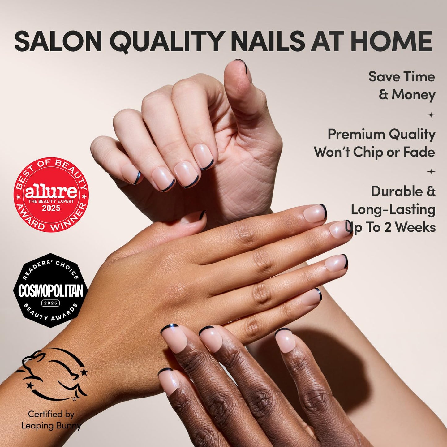 Glamnetic Press-On Nails Bundle - Burnt Miso, Squid Ink, Smoke Salt, Onyx Glaze & Balsamic Glaze | 5 Glazed Black French Tips in Super, Squoval, Short Oval, Short Round, & Medium Coffin |