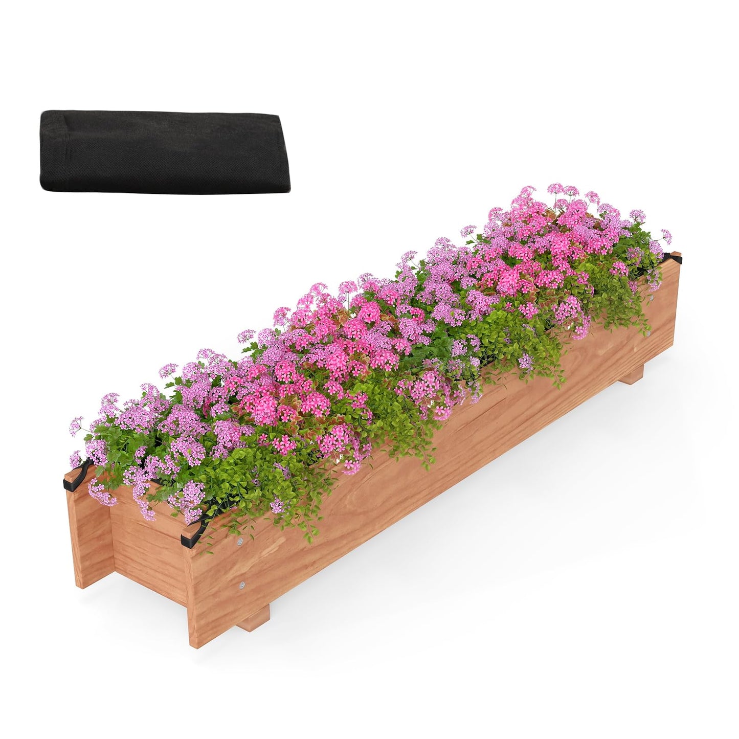 Giantex Wood Raised Garden Bed, Rectangular Planter Box w/Drainage Hole, Removable Liner for Growing Vegetable Flower Herb, Indoor Outdoor Plant Container for Backyard Deck Balcony, 36"x7"x7"
