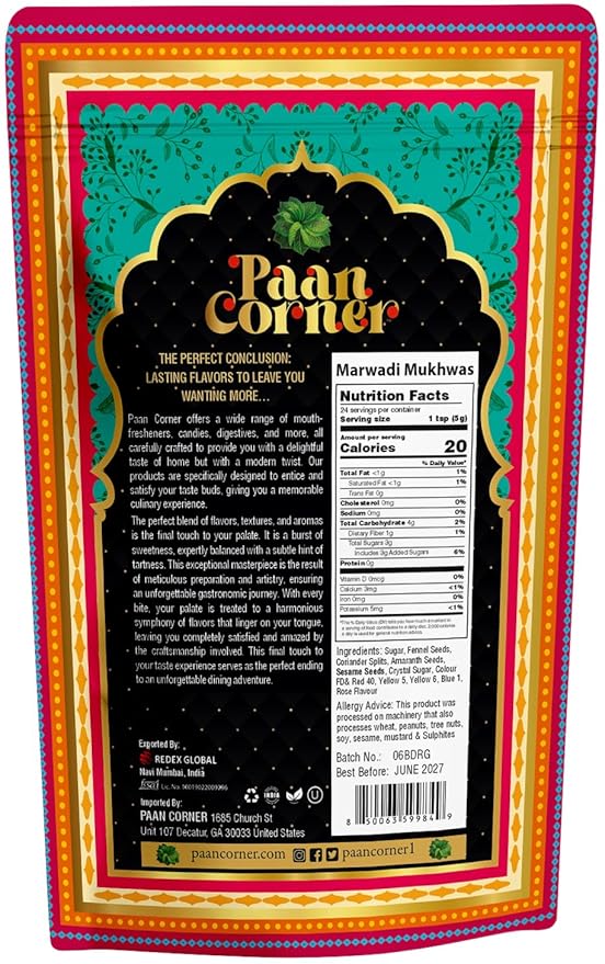 Paan Corner Marwadi Mukhwas, Traditional Indian Mouth Freshener, Vegan, 4.23oz