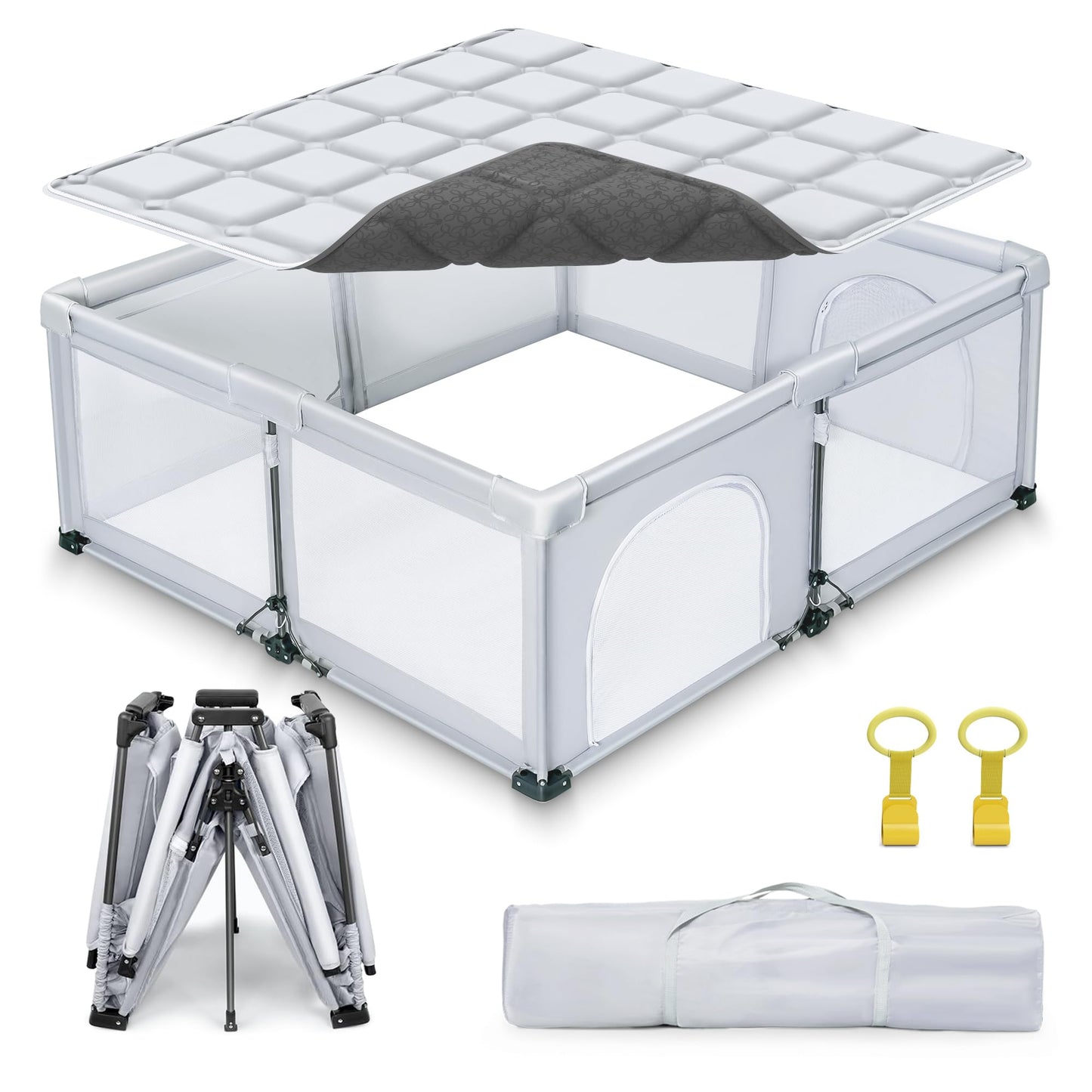 Foldable Baby Playpen with Detachable Thicken Mat, 50X50 in Foldable playpen for Babies and Toddlers, Indoor&Outdoor Portable palypen. Quick Installation&Quick Folding Baby Play Pen