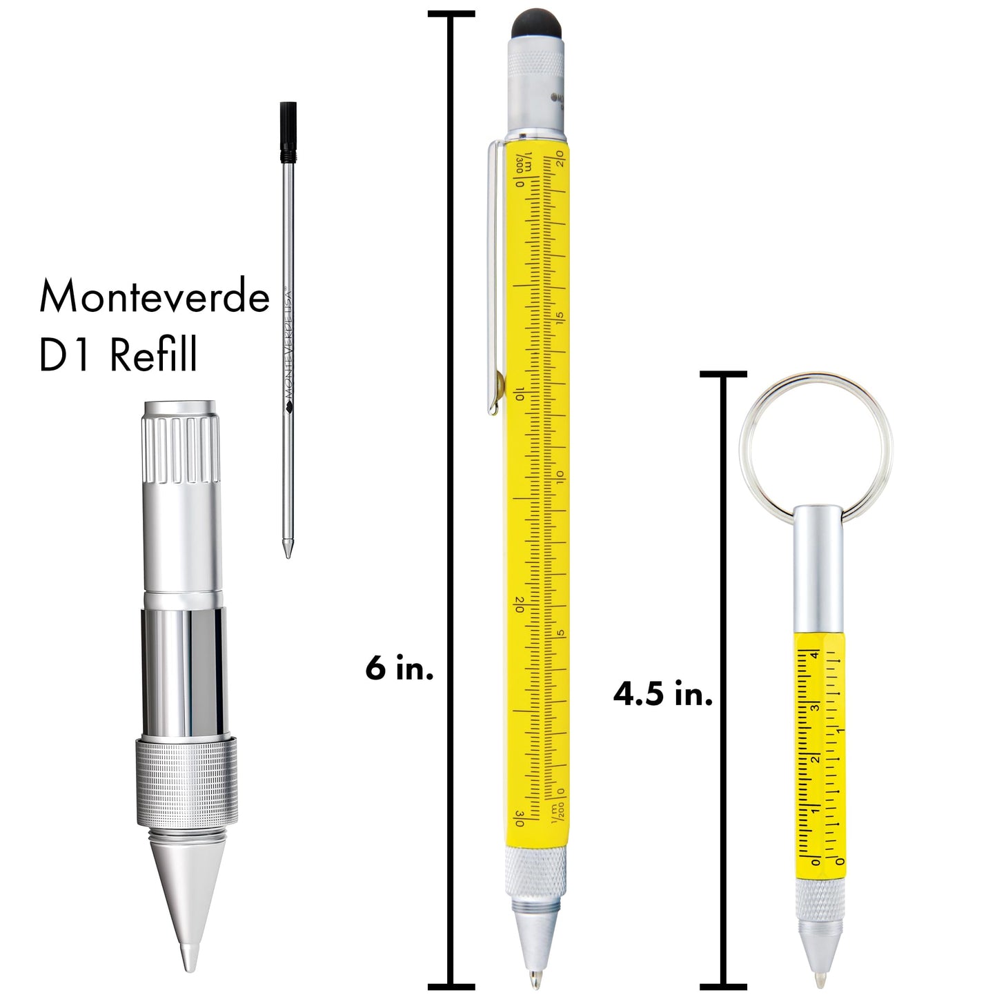 Monteverde One Touch Tool Set Ballpoint Pen with Stylus Yellow + Tool Pen Keychain – 6-in-1 Multifunction Pen Set from Exclusive Collection – Ideal for Engineers (MV35478)