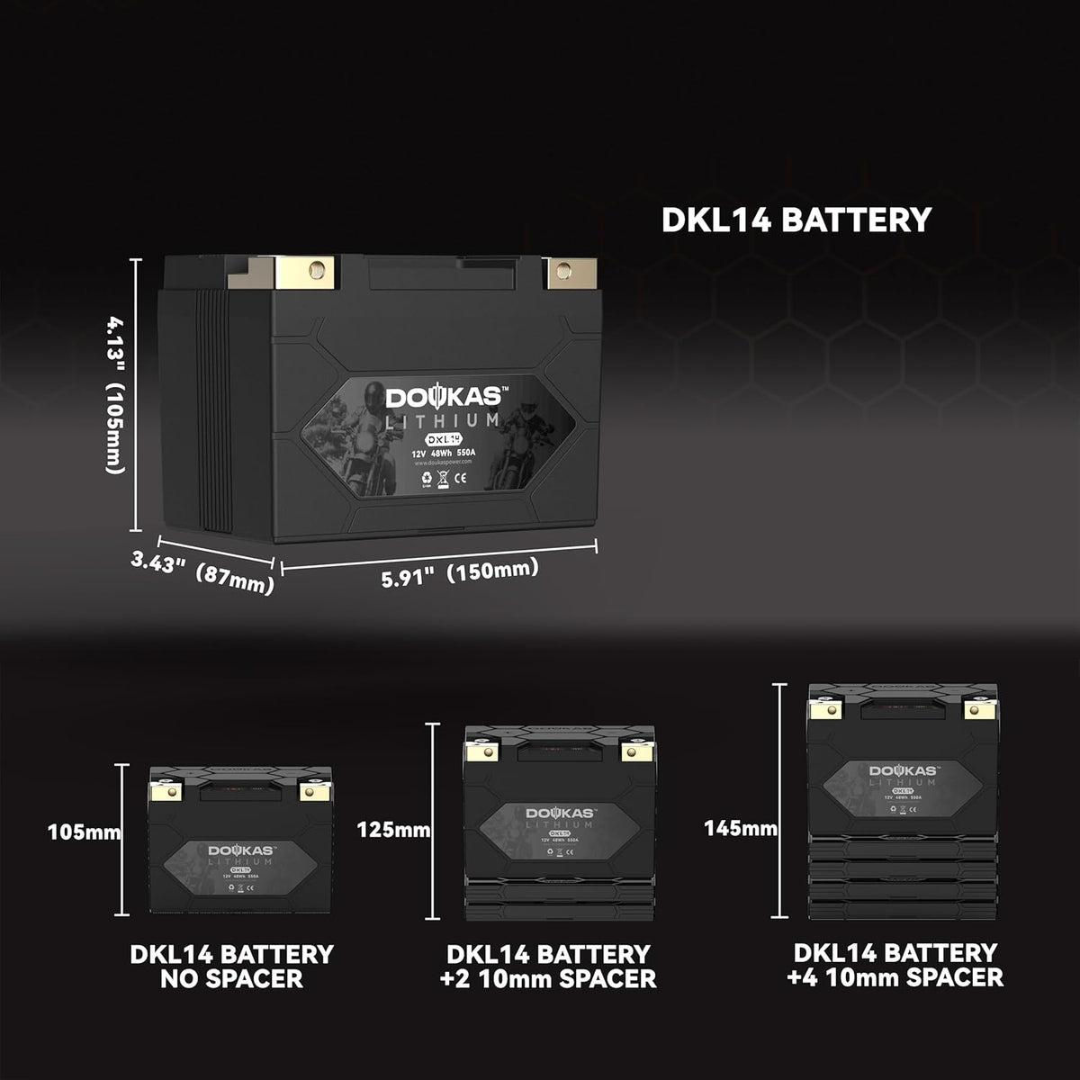 DKL14 550A LiFePO4 Motorcycle Lithium Battery, 12V 4Ah Powersports Battery, Compatible Jet Ski, Quad, Lawn Mower, Scooter, Generator Battery, Snowmobile