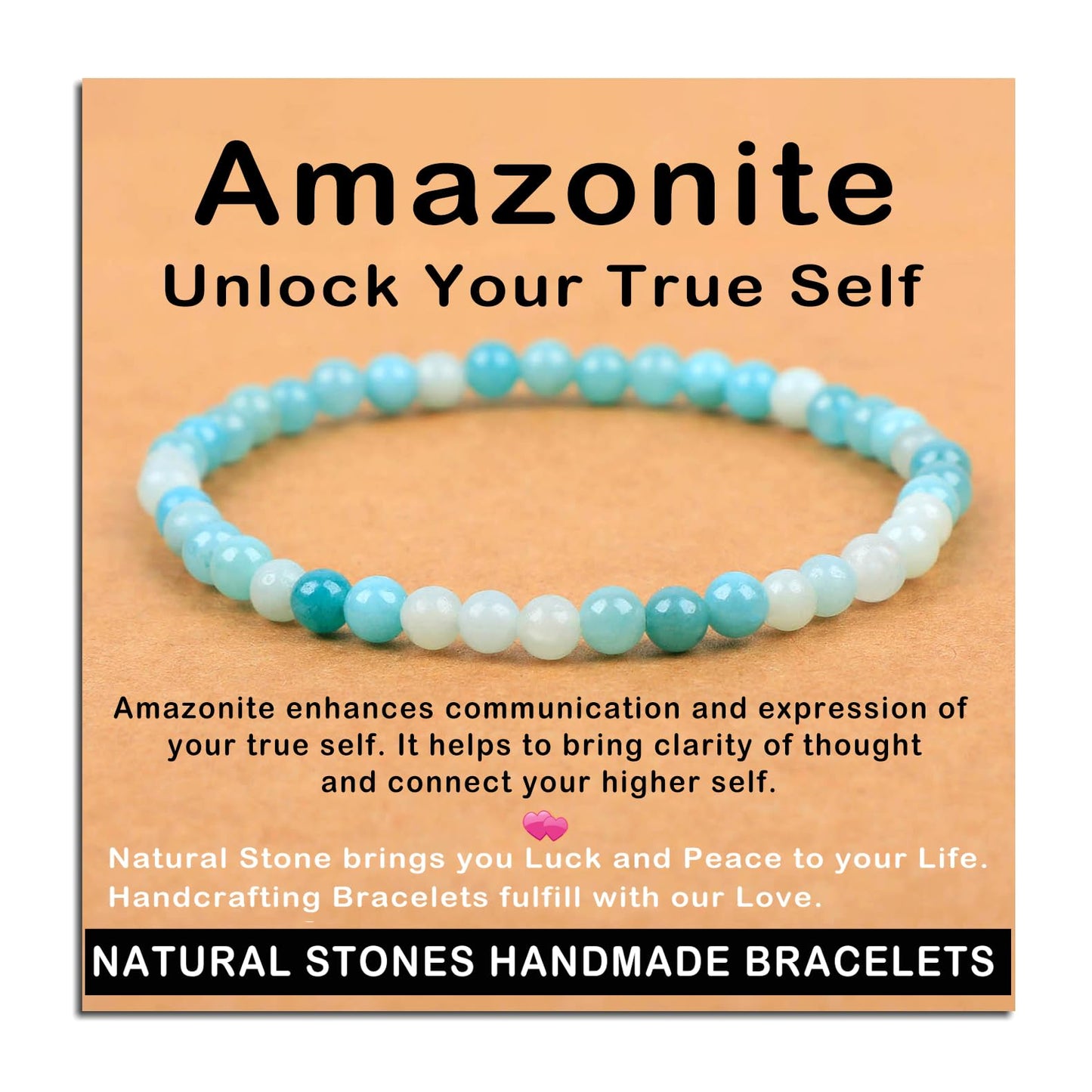 AD Beads Handmade Gemstone Stretch Elastic Bracelet Crystal Healing Reiki Nature's Beauty and Spiritual Essence Unisex (4mm, Amazonite (Unlock Your True Self))
