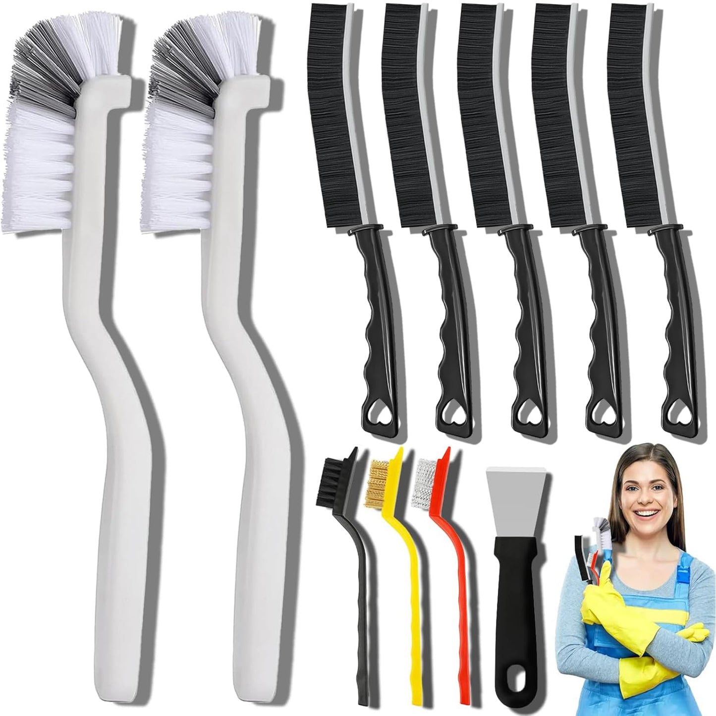 Dfacio 11Pcs Crevice Cleaning Brush Set, Hard Bristle Cleaning Supplies for Kitchen, Bathroom, Corner, Grout, Sink