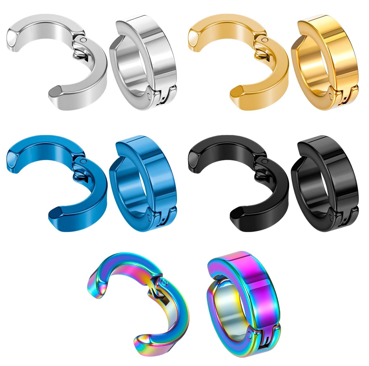 MBAIYO 5 Pairs Clip On Earrings for Men, 5 Color Stainless Steel Fake Ear Hoops
