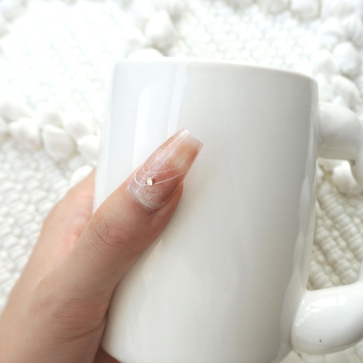 [GLORS] Purly Handmade Medium Ballerina Press on Nails | Handmade Ice Coffee Brown Retro Pearl Fake False Nails, 10 Pieces (Small, MB)