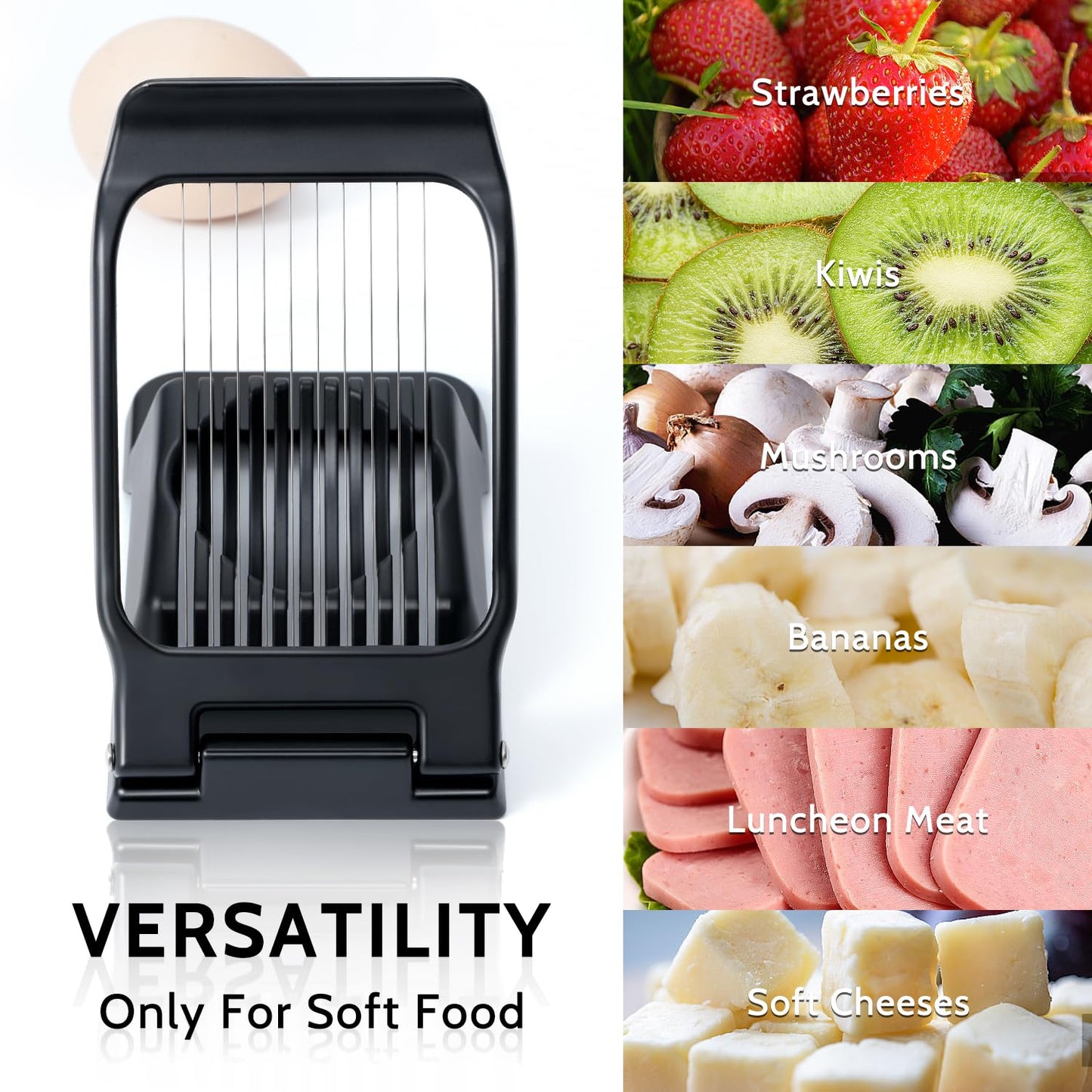 Sopito Heavy Duty Stainless Steel Wire Egg Slicer for Hard Boiled Eggs & Strawberry Other Soft Food, Black