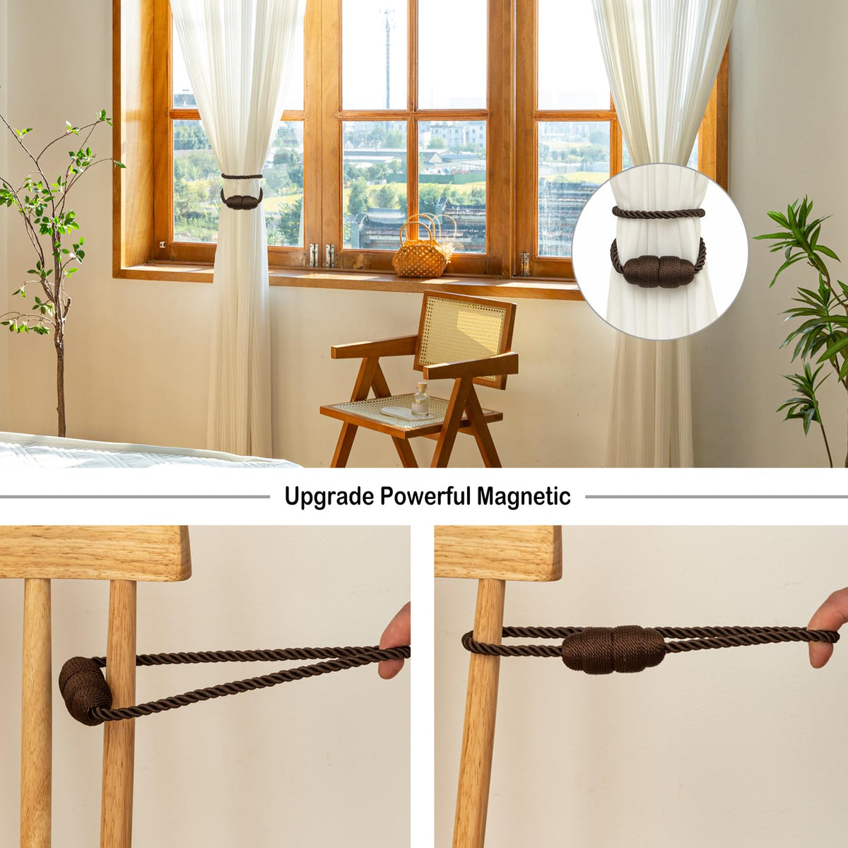 Magnetic Curtain Tiebacks Rope Tie Backs 4 Pack Decorative Window Holdbacks