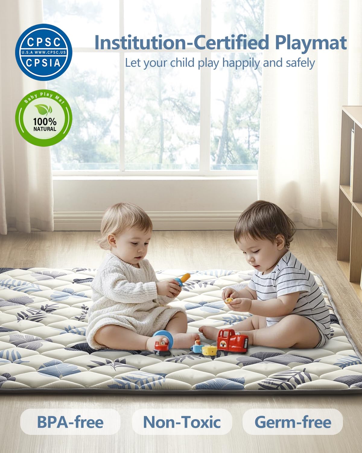 Baby Play Mat, 50x50 Thickened Playpen Mat, Non-Slip Baby Mat for Floor, Foldable Portable Playmat Suitable for babies learning to crawl and for travel