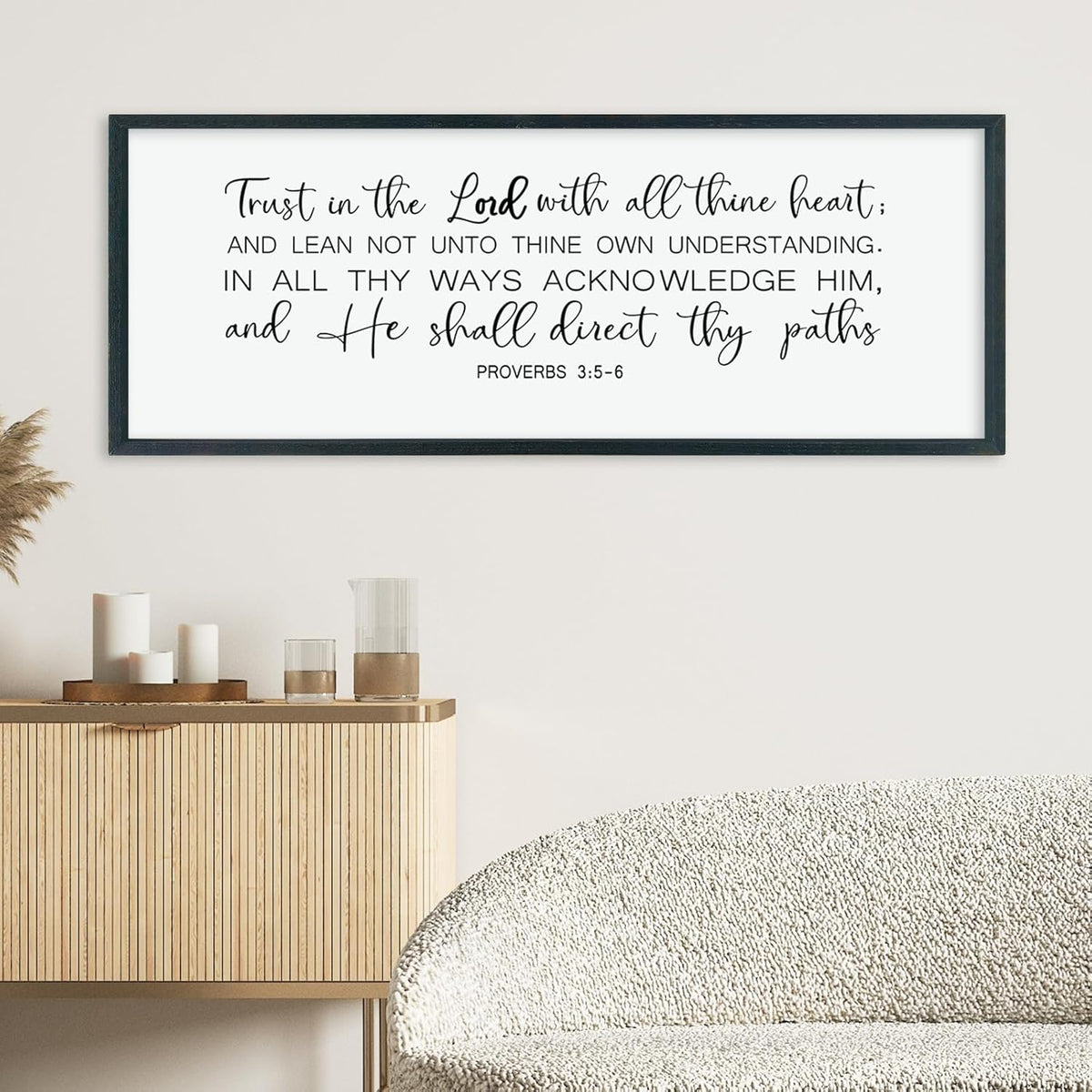 LuZhiQiang Trust in the Lord With All Thine Heart Wall Art Decor 40"×15" Proverbs 3:5-6 Sign Bible Verse Christian Scripture Large Wooden Framed Wall Hanging (Black)