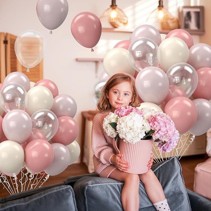 Pink and White Balloons, 12 Inch Pastel Pink Beige Cream White Clear Latex Balloon for Girls Birthday Bachelorette Party Bridal Baby Shower Party Decorations Supplies