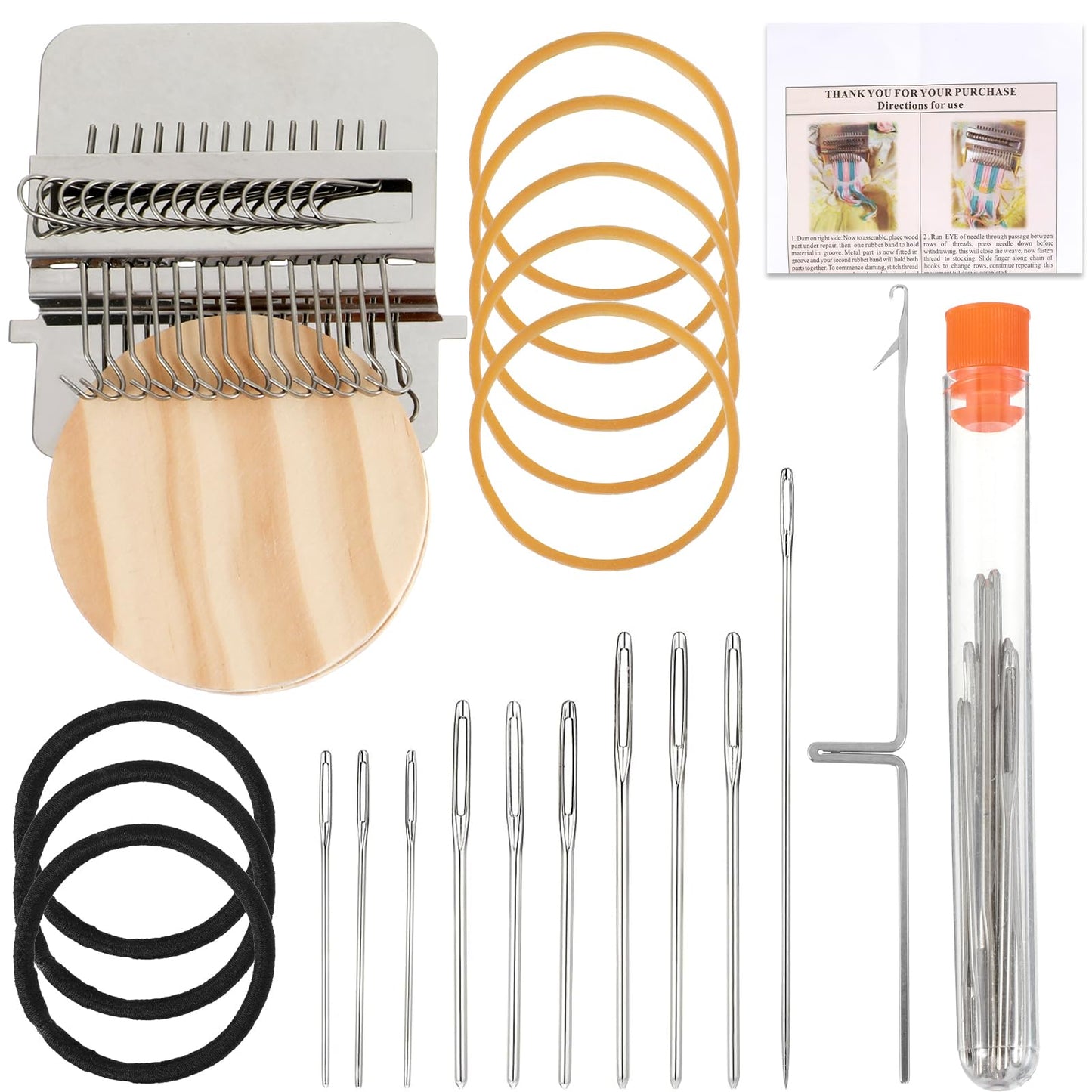 Mini Loom Machine Kit, Wooden Weaving Tool with Stainless Steel Needles, Loom Type Weave Tool for Beginners Quickly Mending Jeans Mending Socks Clothes