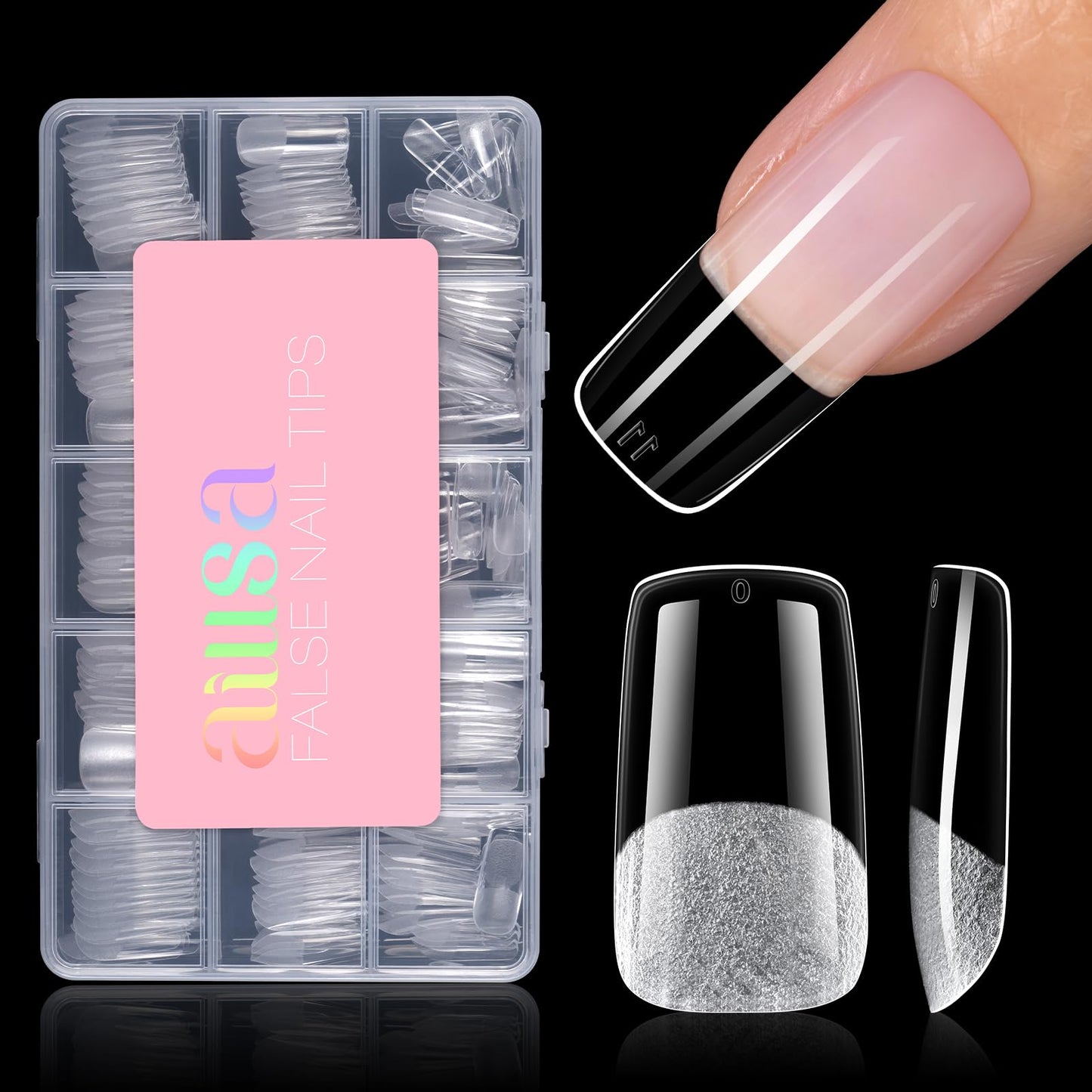 AILLSA Medium Square Nail Tips - Full Cover Half Matte Nail Tips 240pcs Pre-filed Nails Tips, Press on Acrylic Nails for Manicure