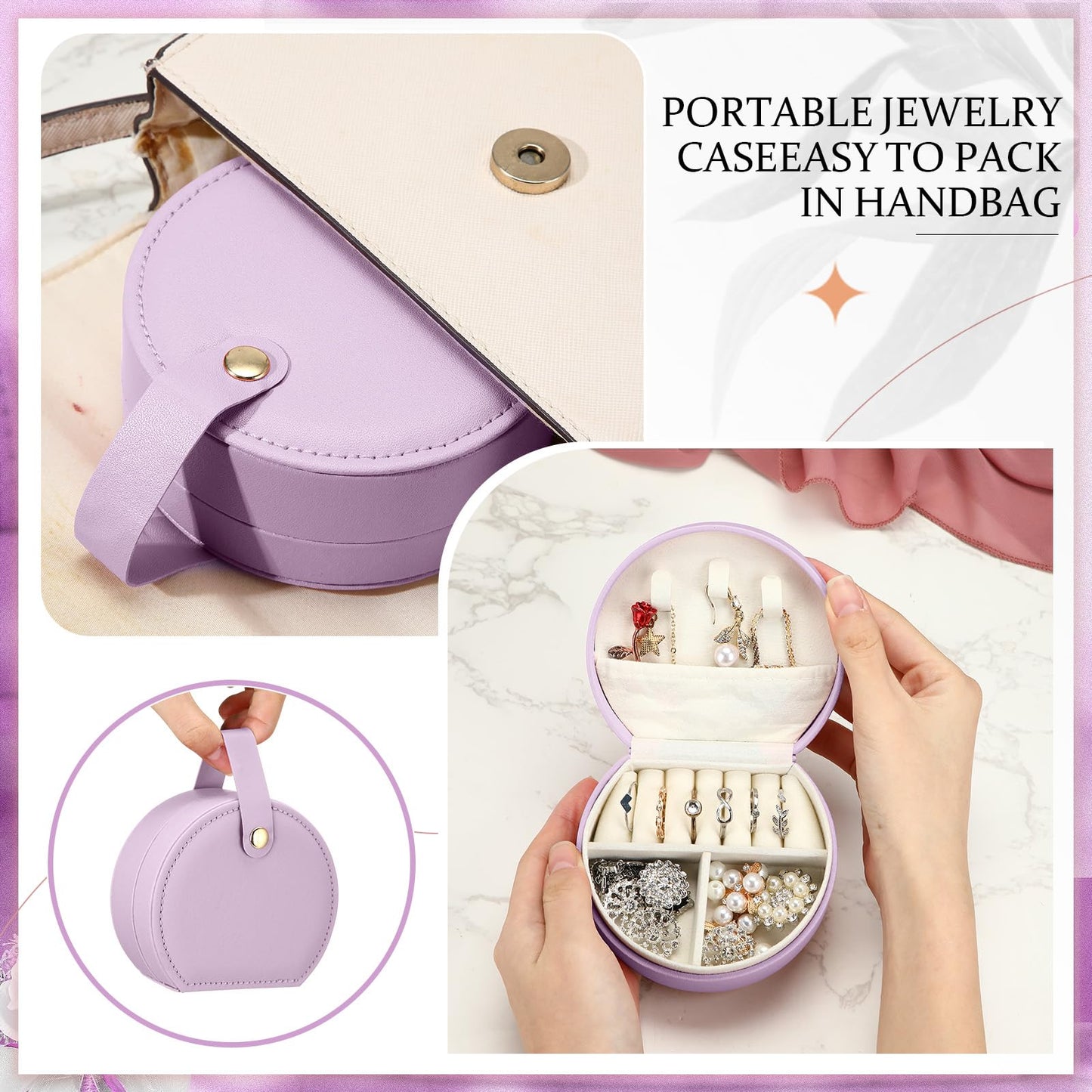 Weysat 12 Pack Travel Jewelry Case Bulk Mini Leather Bridesmaid Jewelry Gift Box Small Earring Storage Organizer (Purple)