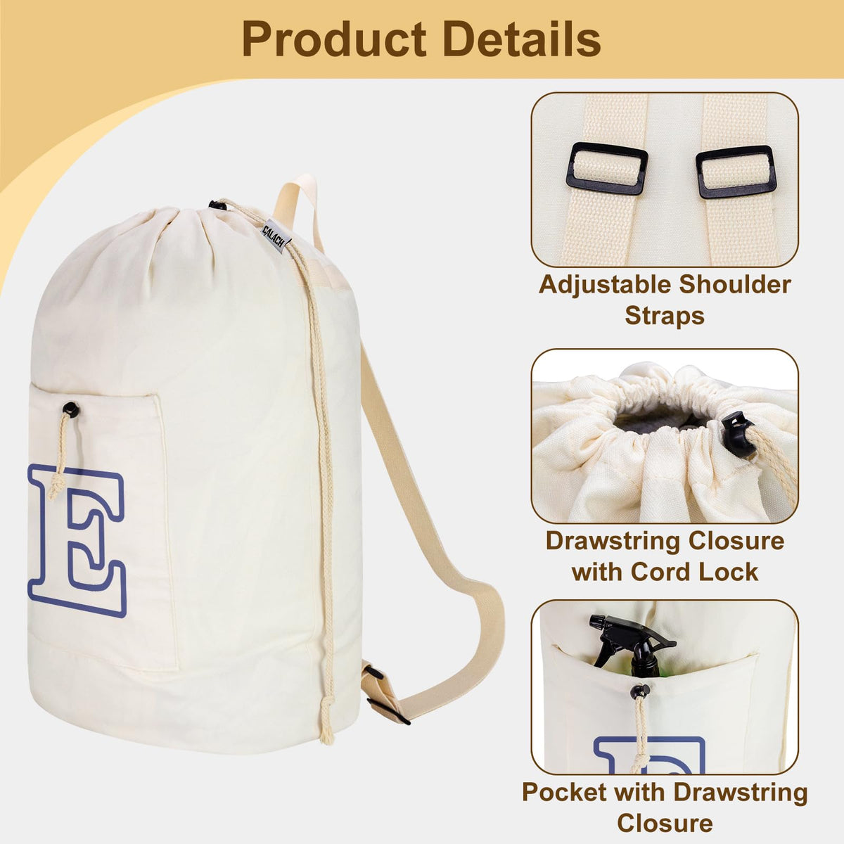 Laundry Bag Backpack Personalized Initial Canvas Laundry Bag