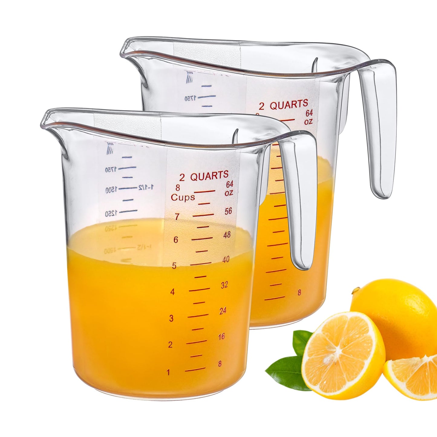 Amazing Abby - Melissa - 64-Ounce Plastic Measuring Pitcher (2-Pack), 8-Cup (2-Quart) Food-Grade Measuring Jug, Unbreakable, Stackable, Dishwasher-Safe, Great for Oil, Vinegar, Flour, and More