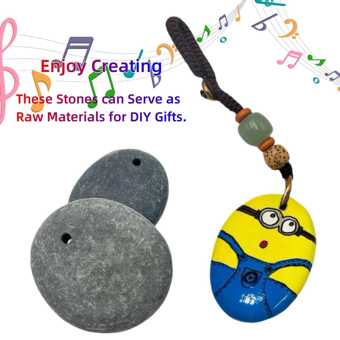 Lifetop 4PCS Drilled Small Flat River Rocks for Painting, 1.5"-2.0" Craft Rocks for Painting, Plain Pebbles Art, River Rock Pendants,DIY Rocks