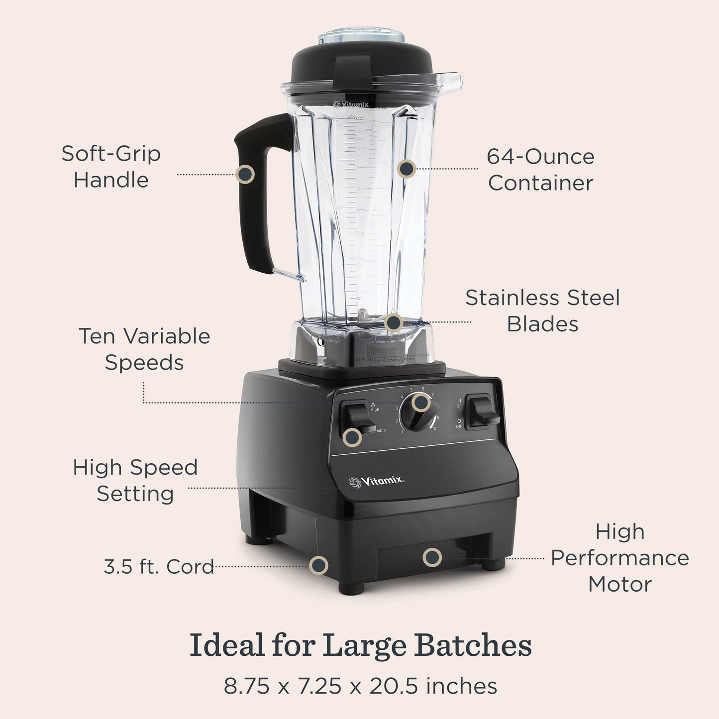 Vitamix 5200 Professional Grade Blender for Smoothies, Food Grinder and Emulsifier, 64oz Pitcher, Black
