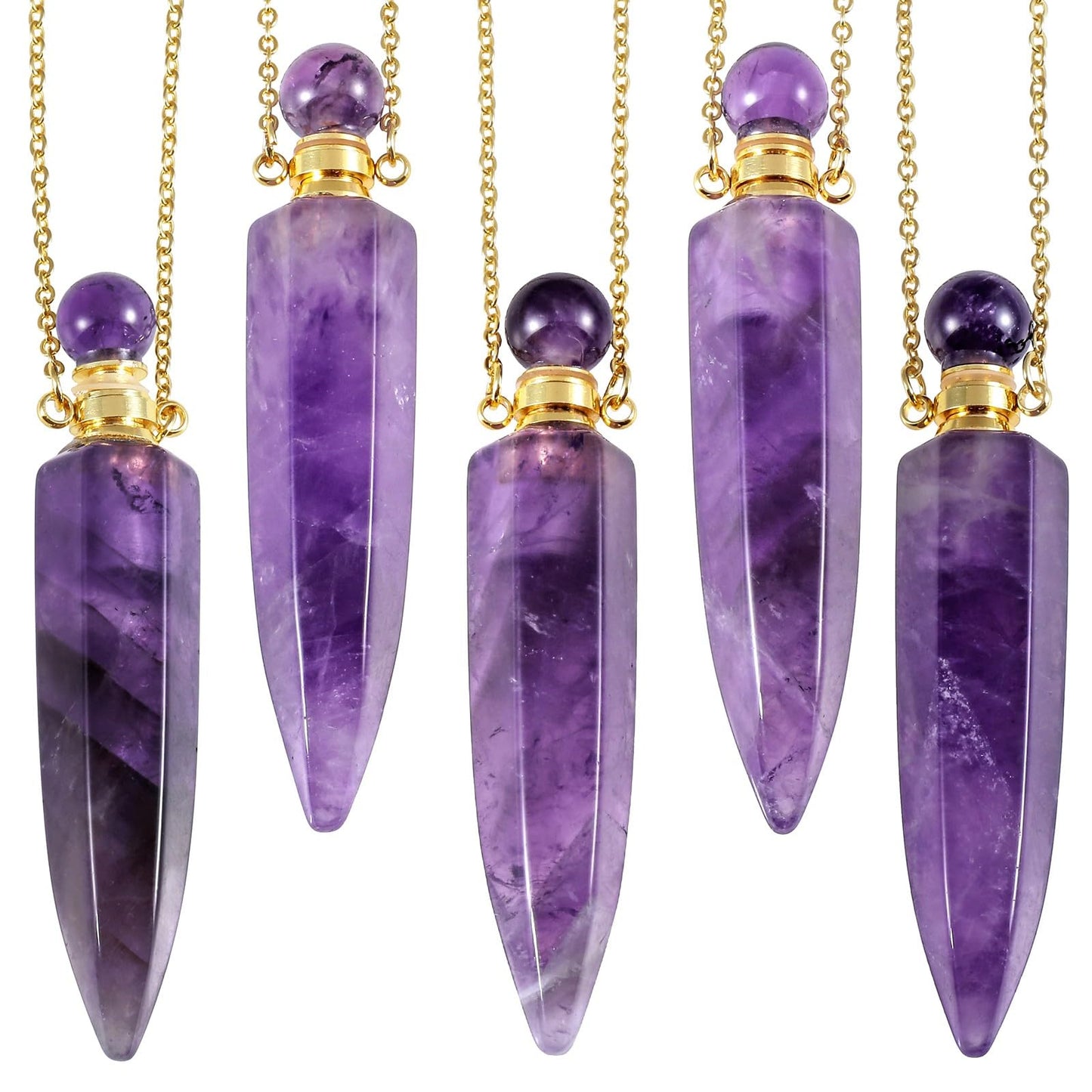 SUNYIK Crystal Essential Oil Diffuser Pendant Necklace for Women Men Polished Stone Point Perfume Bottle Pendant with Chain 18", Amethyst