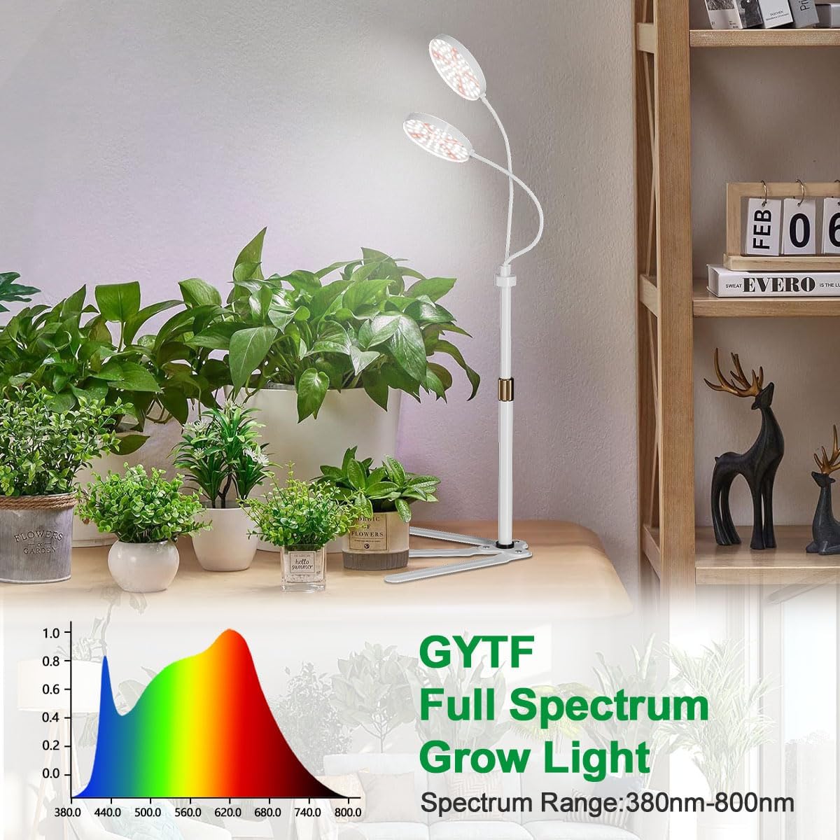 GYTF Grow Light Dual Ring 3.5" with Base, 122 LEDs 6000K White Full Spectrum Gooseneck Plant Lamp for Indoor Desk Plants, Dimmable & Height Adjustable 9-16", Timer 4/8/12/18Hrs