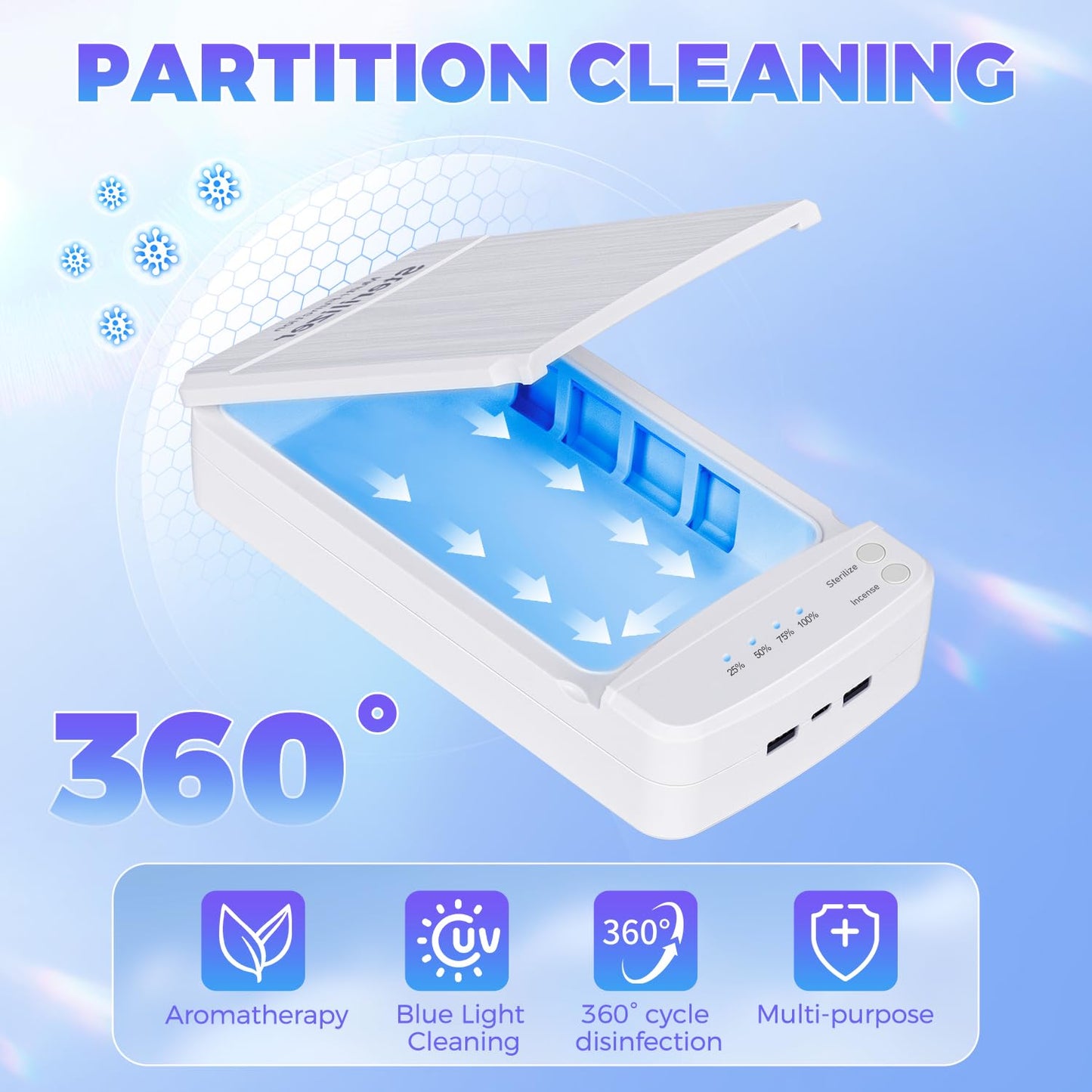 TAKIYA Nail Tool Cleaning with Blue Light, USB Portable Cleaner Machine, Nail Tips Art Tech Must Haves for Salon, Tweezers, Phone, Jewelry, Key, Watch, White