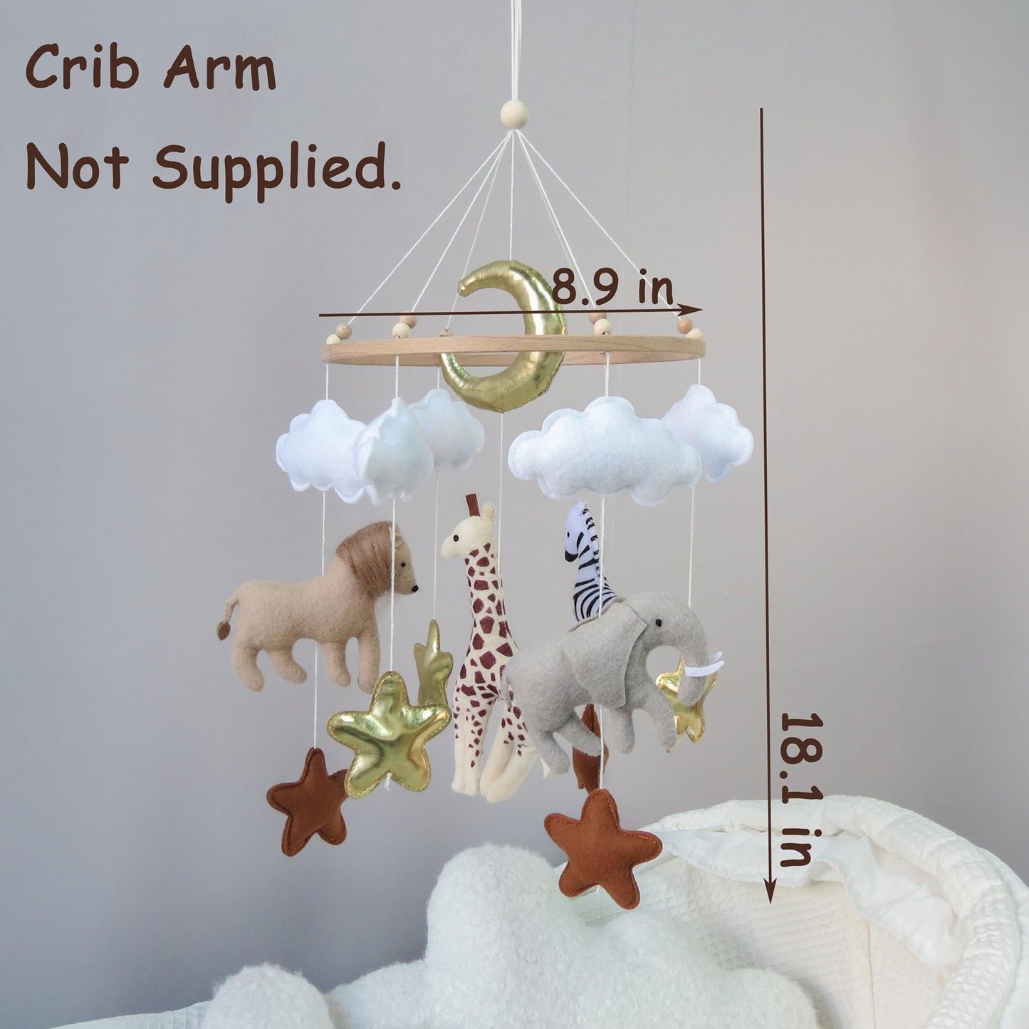 Goukurlsma Jungle Crib Mobile for Boys & Girls, Safari Baby Mobile for Crib, Africa Safari Nursery Mobile Handmade