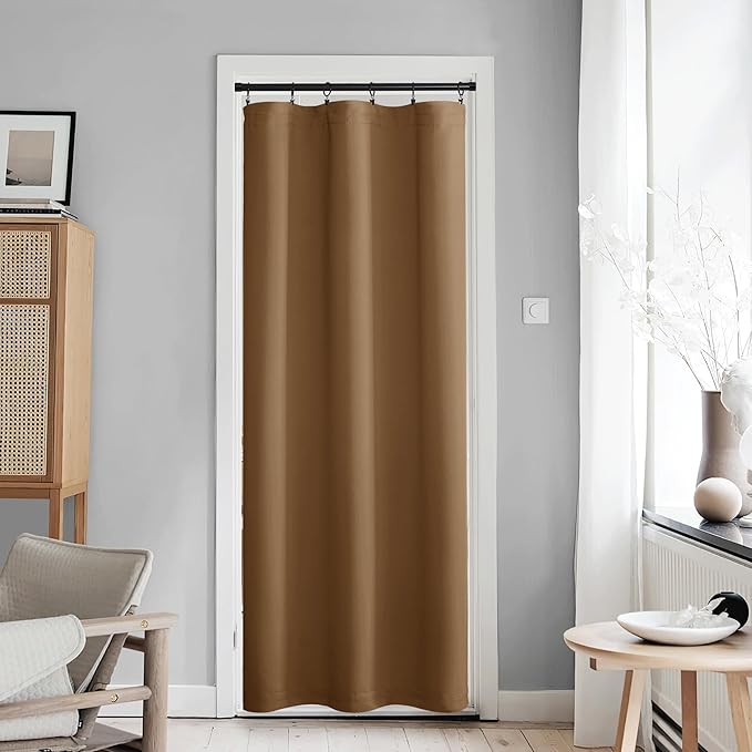NICETOWN Door Curtain for French Door - Thermal Insulated Room Darkening Doorway Curtain, Rod Pocket Noise Reducing Single Panel, 42 x 80 Inches, 1 Panel, Gold Brown
