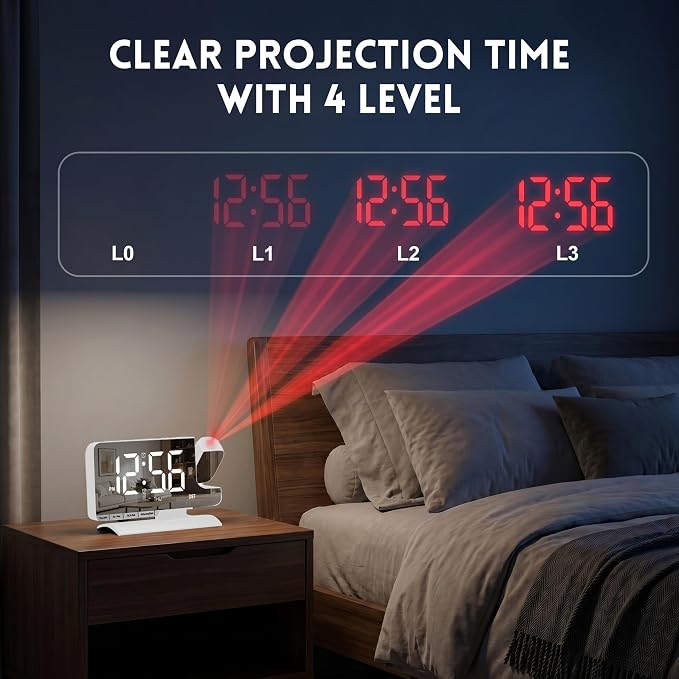 Projection Clock,Alarm Clocks for Bedrooms,7.3"Mirror Bedside Clock