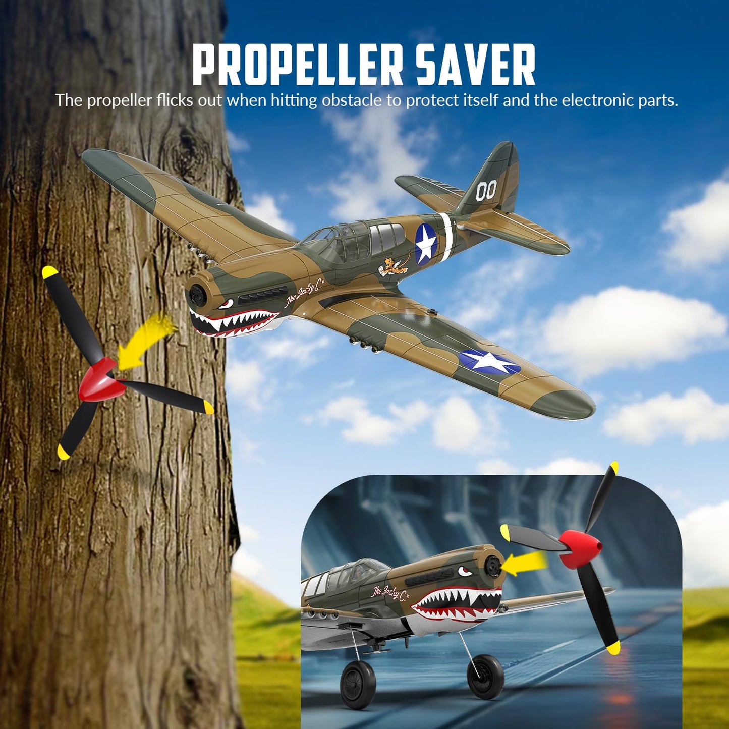 volantexrc RC Plane, 4 Channel Remote Control Airplane Fighter P40 with Aileron, 6-Axis Gyro, Aerobatics for Adults