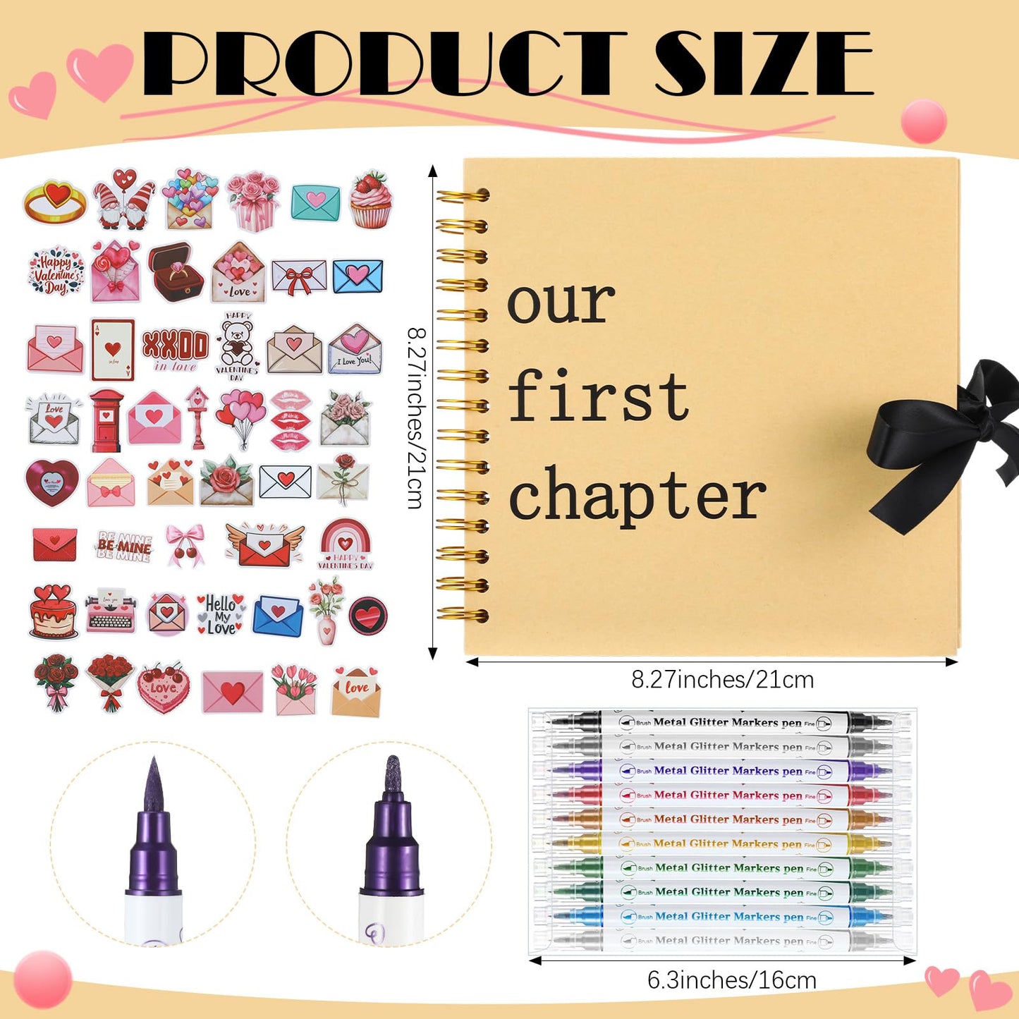 Epakh Valentine Scrapbook 1 Year Gift for Her Our First Chapter Anniversary Scrap Book Supply Souvenir Memory Book DIY Kit Gift 8.3" for Galentine Wedding Birthday Anniversary Journaling Accessory