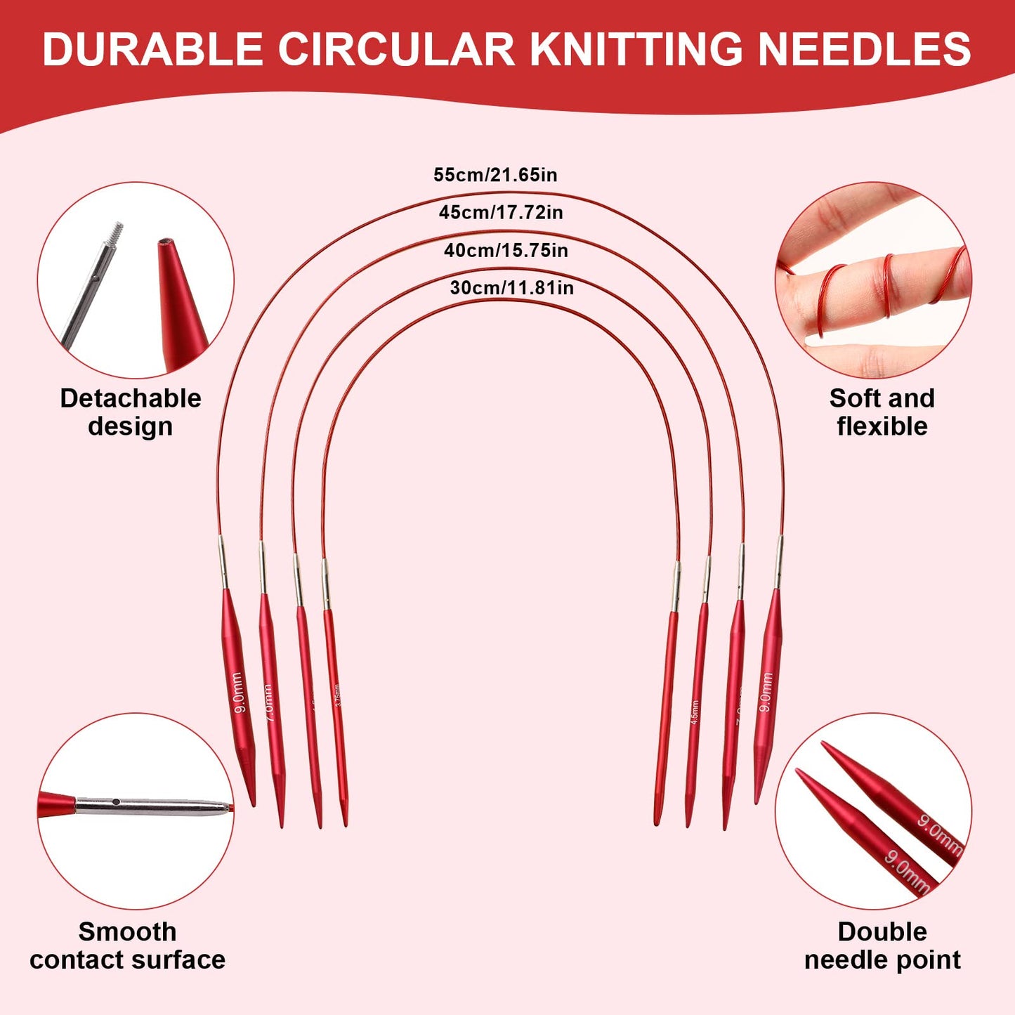 57 PCS Interchangeable Circular Knitting Needles Set, Aluminum Knitting Needles 3.0mm–10.0mm with 4 Cables, Ergonomic Handles & Storage Case, Complete Knitting Kit for Beginners & Advanced Projects