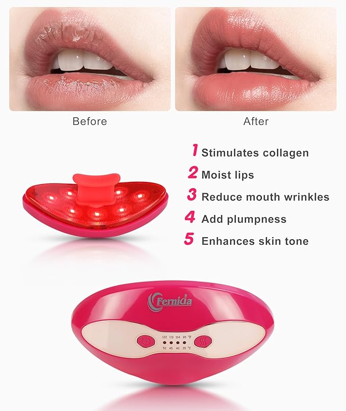 FERNIDA Red Light Lip Therapy for Women Rechargeable Lip Device with Heated Eye Care, Improve Lip Color & Smooth Lip Wrinkles, Red