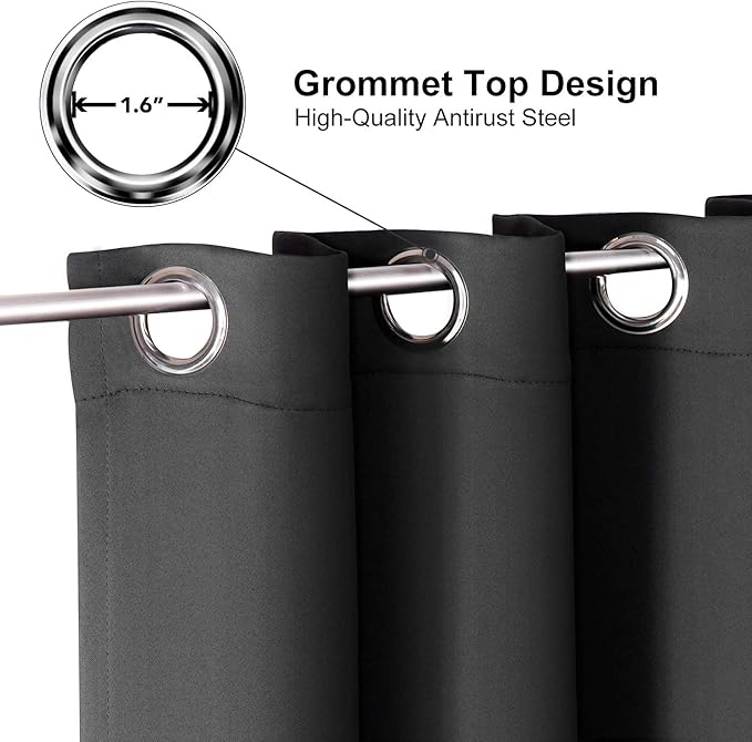 ChrisDowa Grommet Blackout Curtains for Bedroom and Living Room - 2 Panels Set Thermal Insulated Room Darkening Curtains (Dark Grey, 42 x 63 Inch)