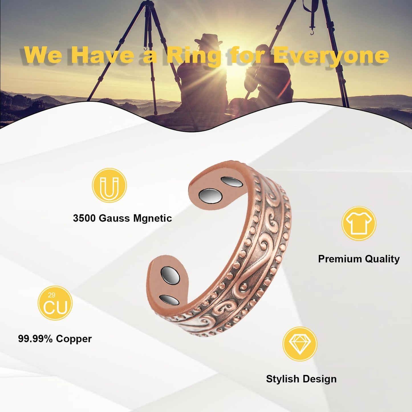 EnerMagiX Copper Rings for Women, 99% Pure Copper Retro Adjustable Magnetic Ring,Copper Jewelry Present (0955)