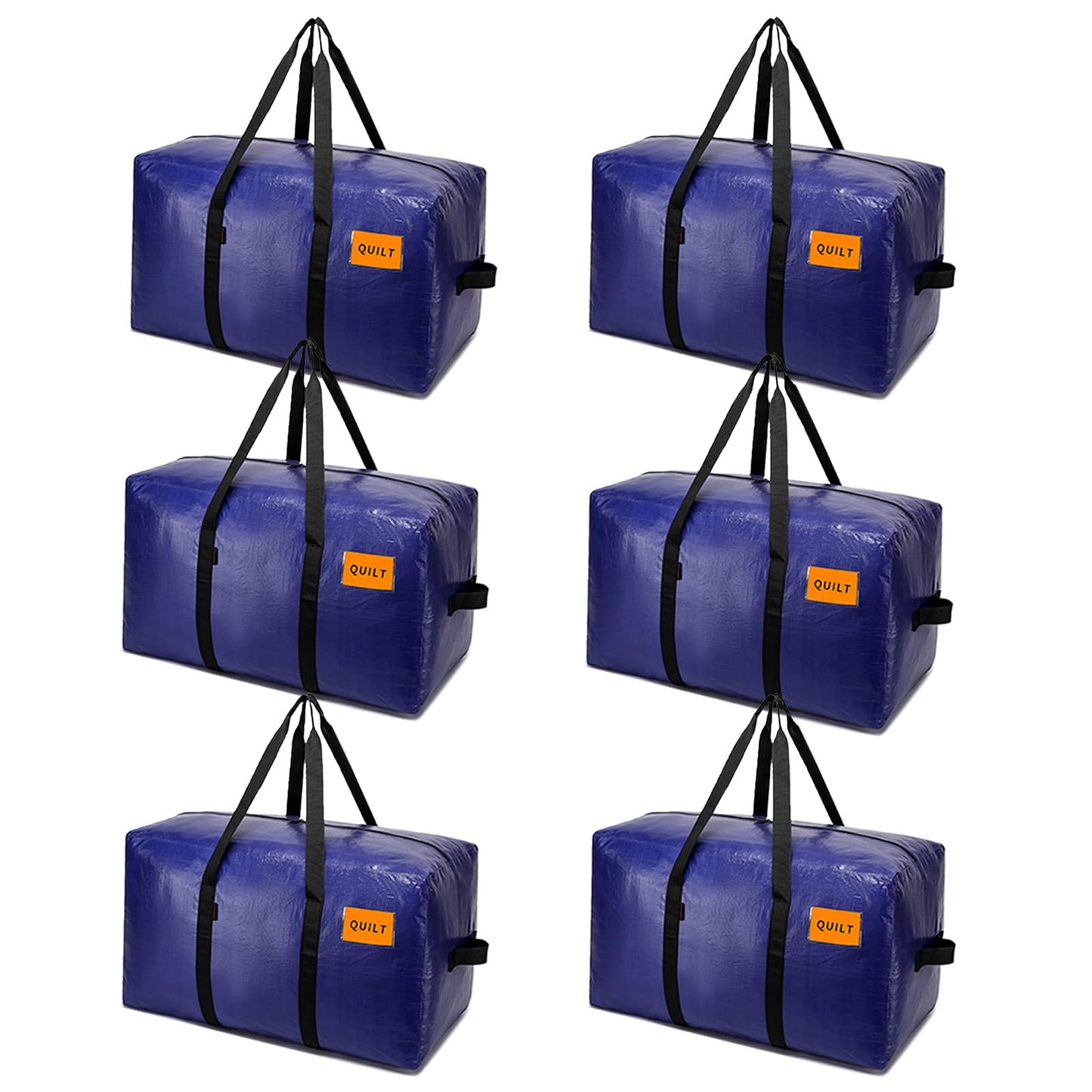 6 Pack Moving Bags Heavy Duty, Extra Large Storage Totes Bag with Zippers and Sturdy Handles, Packing Bags for Moving, Storage, Travel, Space Saving, Moving Boxes College Essentials Blue