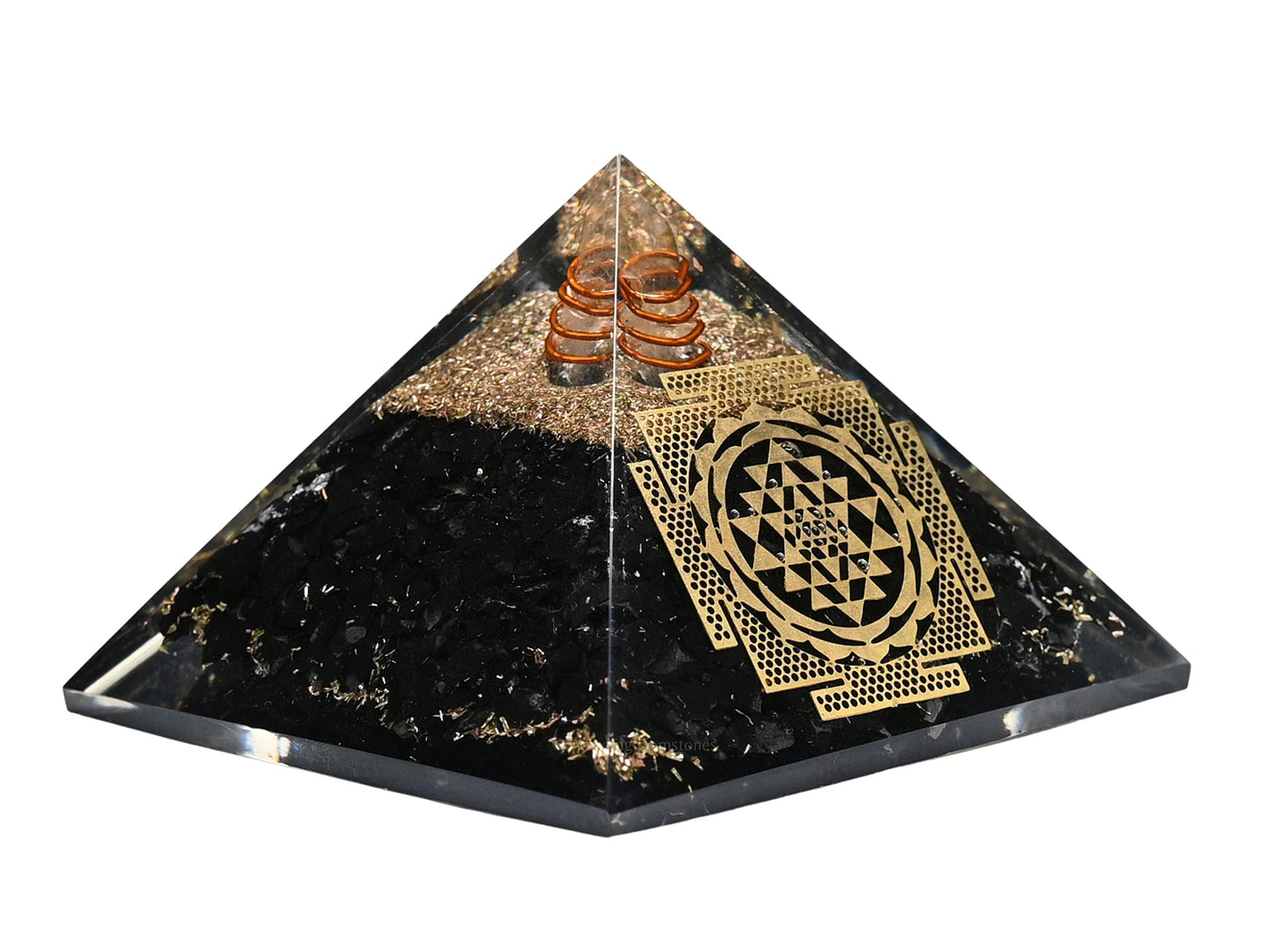 Amazing Gemstone Large Black Tourmaline Orgone Pyramid Crystal, Sri Yantra Big Orgonite Pyramid - Positive Energy Healing