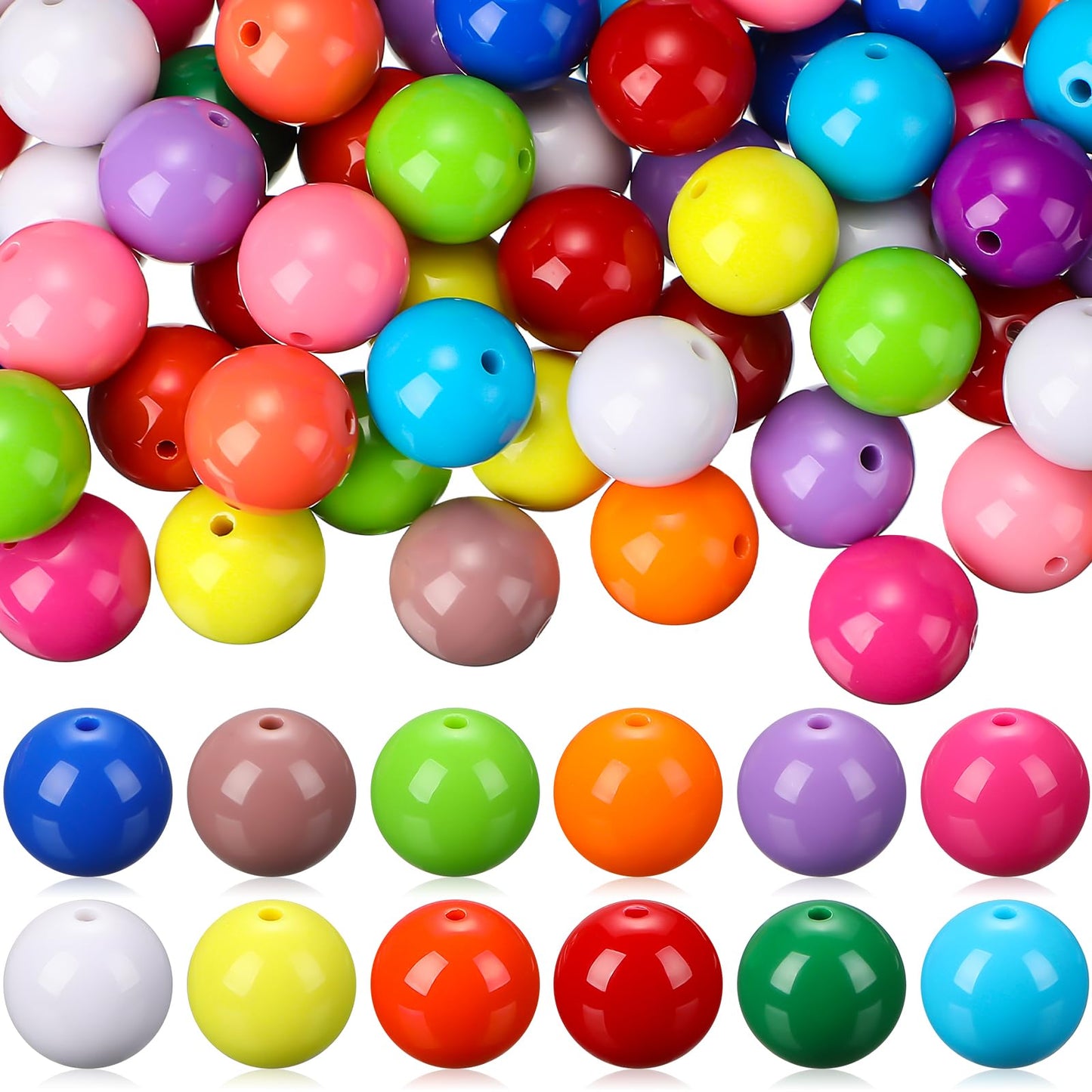 Huquary 170 Pcs Round Bubblegum Beads - 20 mm Multicolor Acrylic Chunky Mixed Color Opaque Beads with 3 mm Hole for Pen Necklace Jewelry Making Crafts Supplies